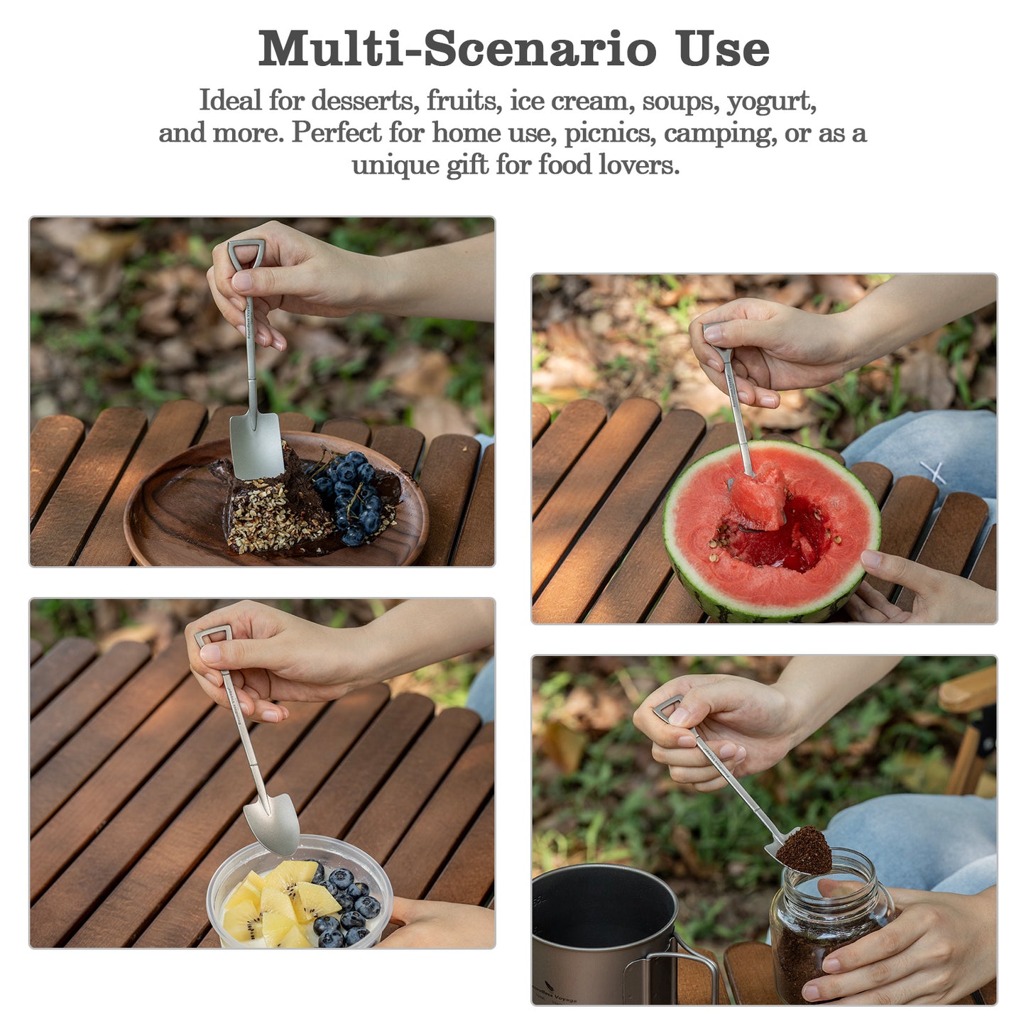 Boundless Voyage Mini Shovel-Shaped Titanium Spoon, Lightweight Durable Cute Dessert Ice Cream Fruit Spoon for Camping Home Tableware  Ti1131T