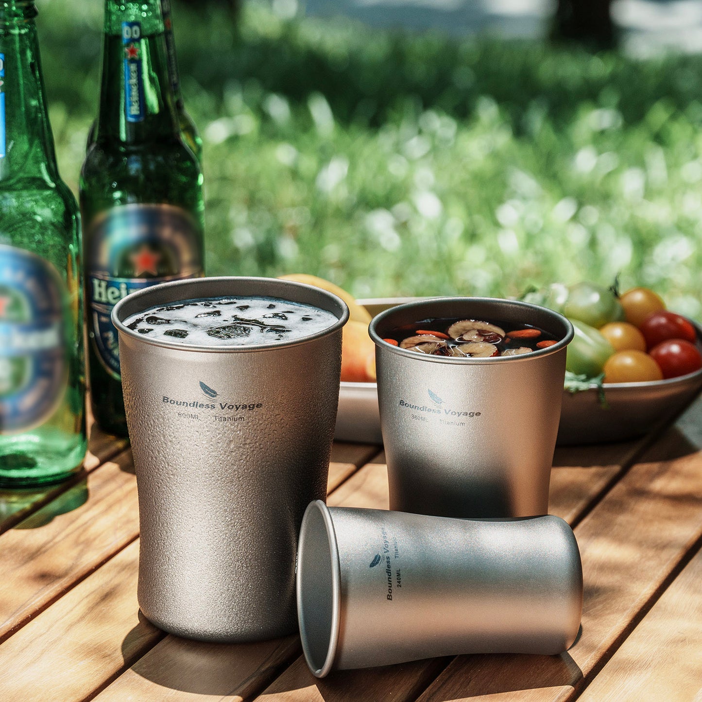 Boundless Voyage 240ml/380ml/600ml Pure Titanium Beer Mug | Ultralight Coffee & Juice Tea Cup for Outdoor Camping & Picnic Ti3231D-Ti3234D