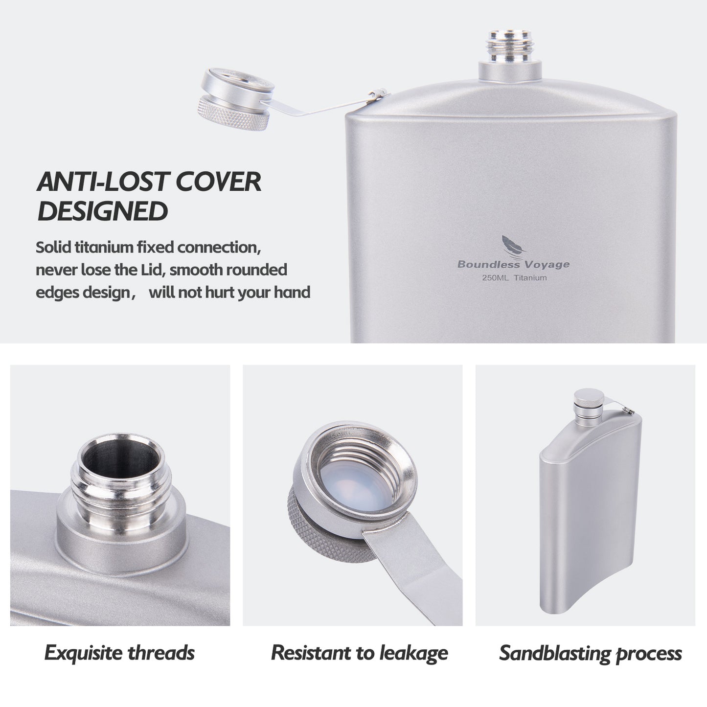 Boundless Voyage Titanium Ultralight Hip Flask 250ml Portable Wine Bottle with Funnel Camping Picnic Pocket Whiskey Alcohol Drinkware Accessories Ti3063D-Ti3064D