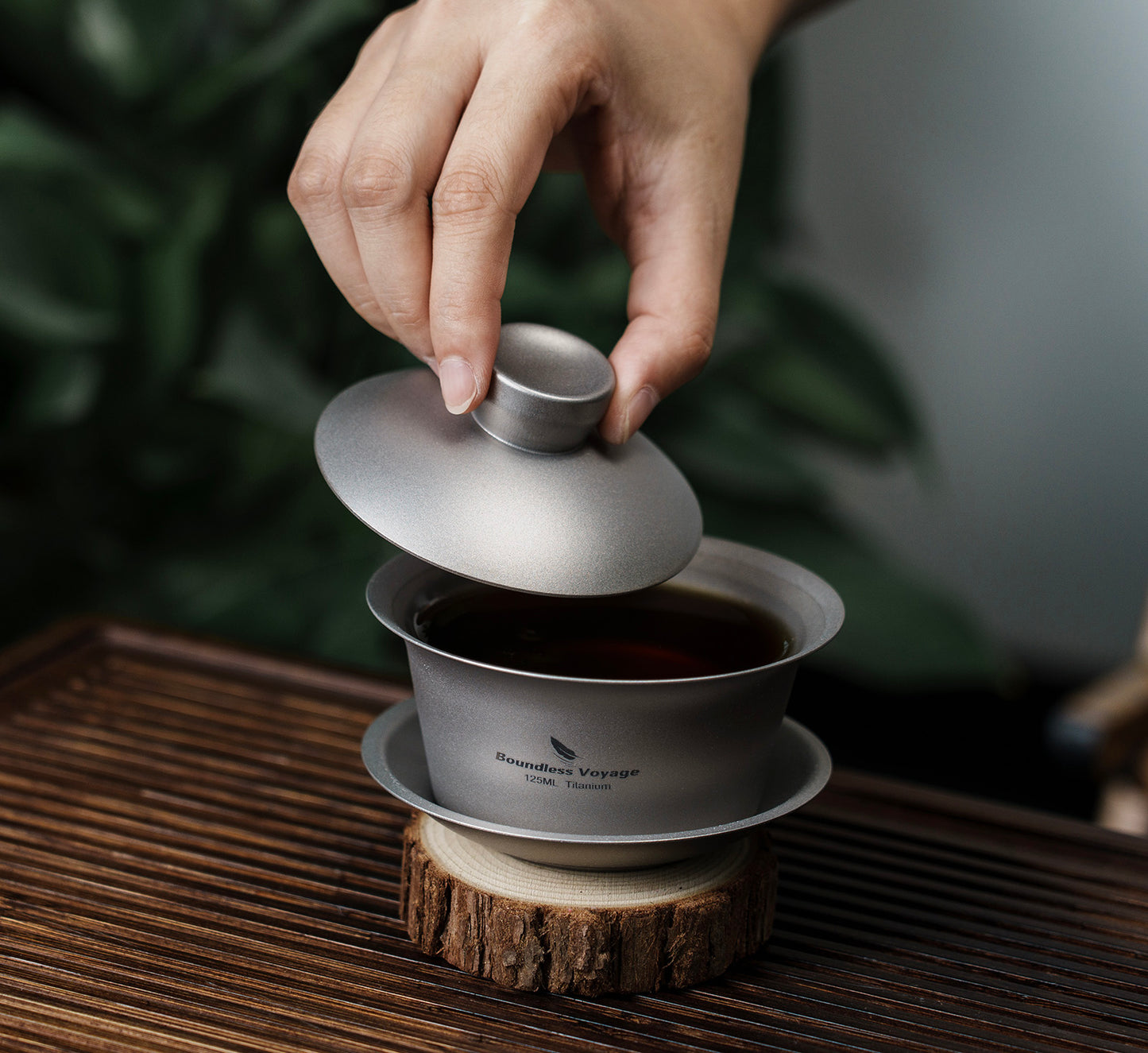 Boundless Voyage 125ml Sandblasted Finish Titanium Double-Walled Teapot, Traditional Chinese Three-Talent Triad Covered Tea Bowl Kung Fu Gaiwan,Anti-Scald Tea Set for Home Tea Ceremony & Camping Ti3142D
