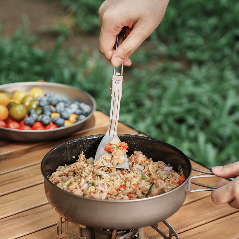 Boundless Voyage Titanium Folding Spatula Frying Shovel with Folding Handle Food Turner for Camp Kitchen Outdoor Cooking