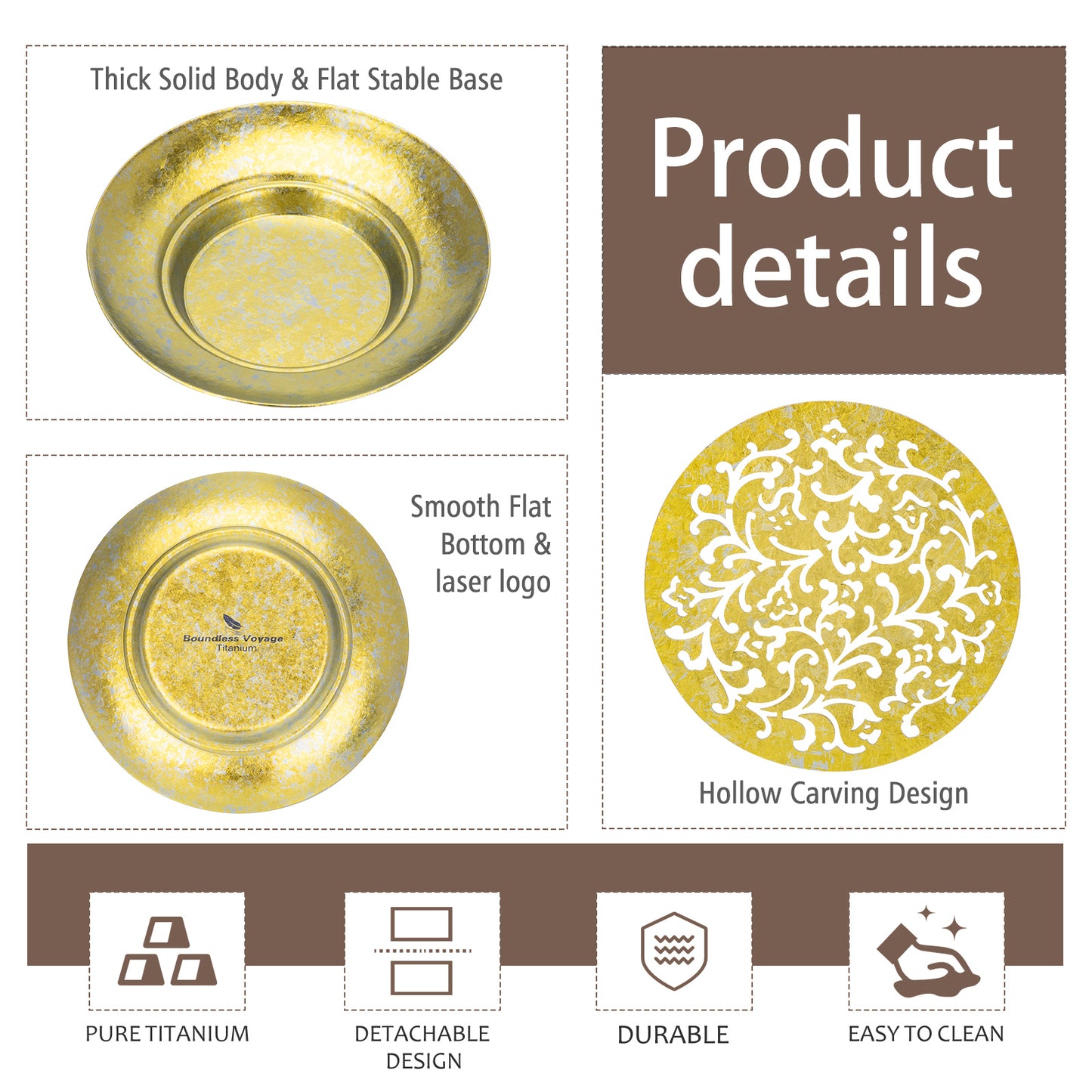Boundless Voyage Titanium Tea Tray, Hollow Out Detachable Heat Insulation Anti-scald, Multipurpose Water Storage Drain Tray for Kung Fu Tea Home Kitchen Office Camping Ti3201D