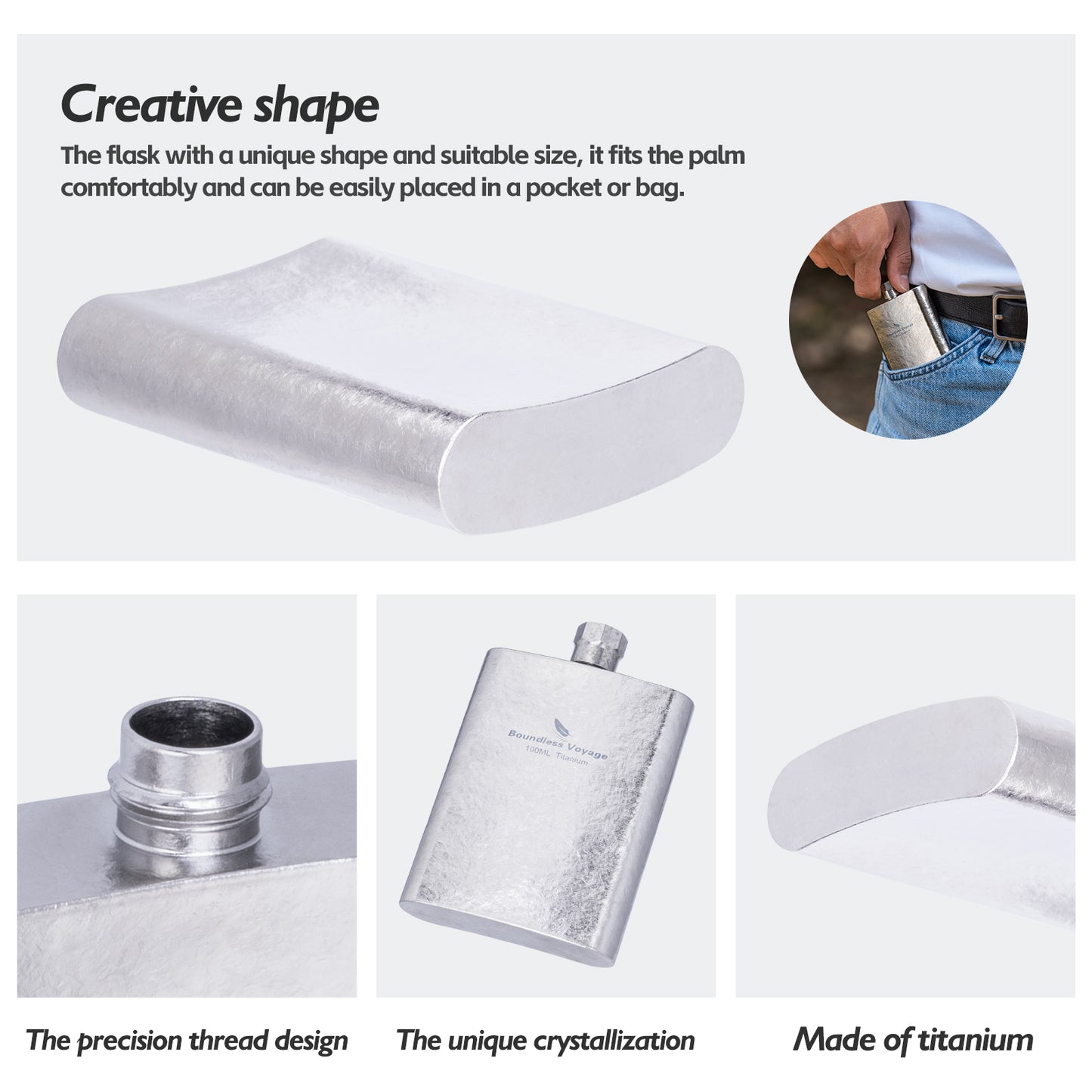 Boundless Voyage Titanium Colorful Flask 100ml Ultralight Mini Ti Flagon for Outdoor Travel Water Juice Whiskey Wine Pot Bottle 100ml Ti3262D