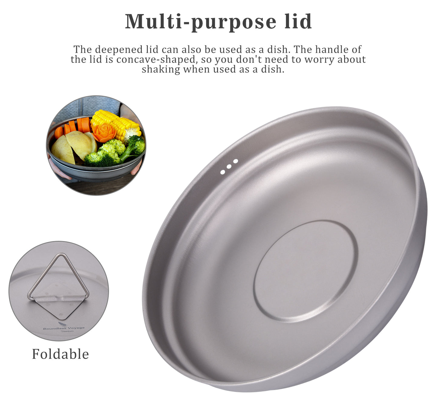 Boundless Voyage 1800ml Titanium Stockpot Steamer Set with Lid, Ultralight Outdoor Soup Pan Mess Kit for Camping, Stovetop & Campfire Use Ti2058C