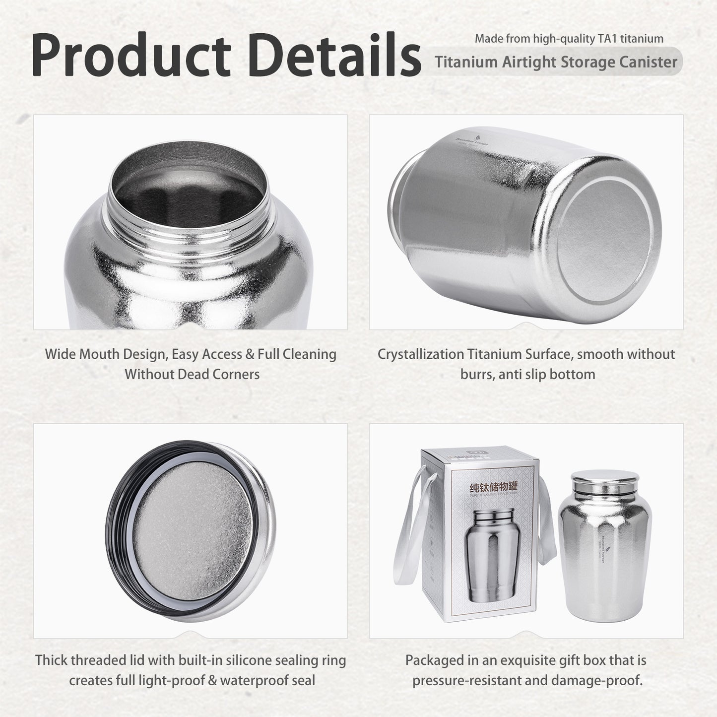 Boundless Voyage 3000ML Pure Titanium Airtight Storage Canister, Large Capacity Sealed Tea Coffee Container, Lightweight Food Storage Jar for Grains Nuts, Home & Camping Use Ti3212A