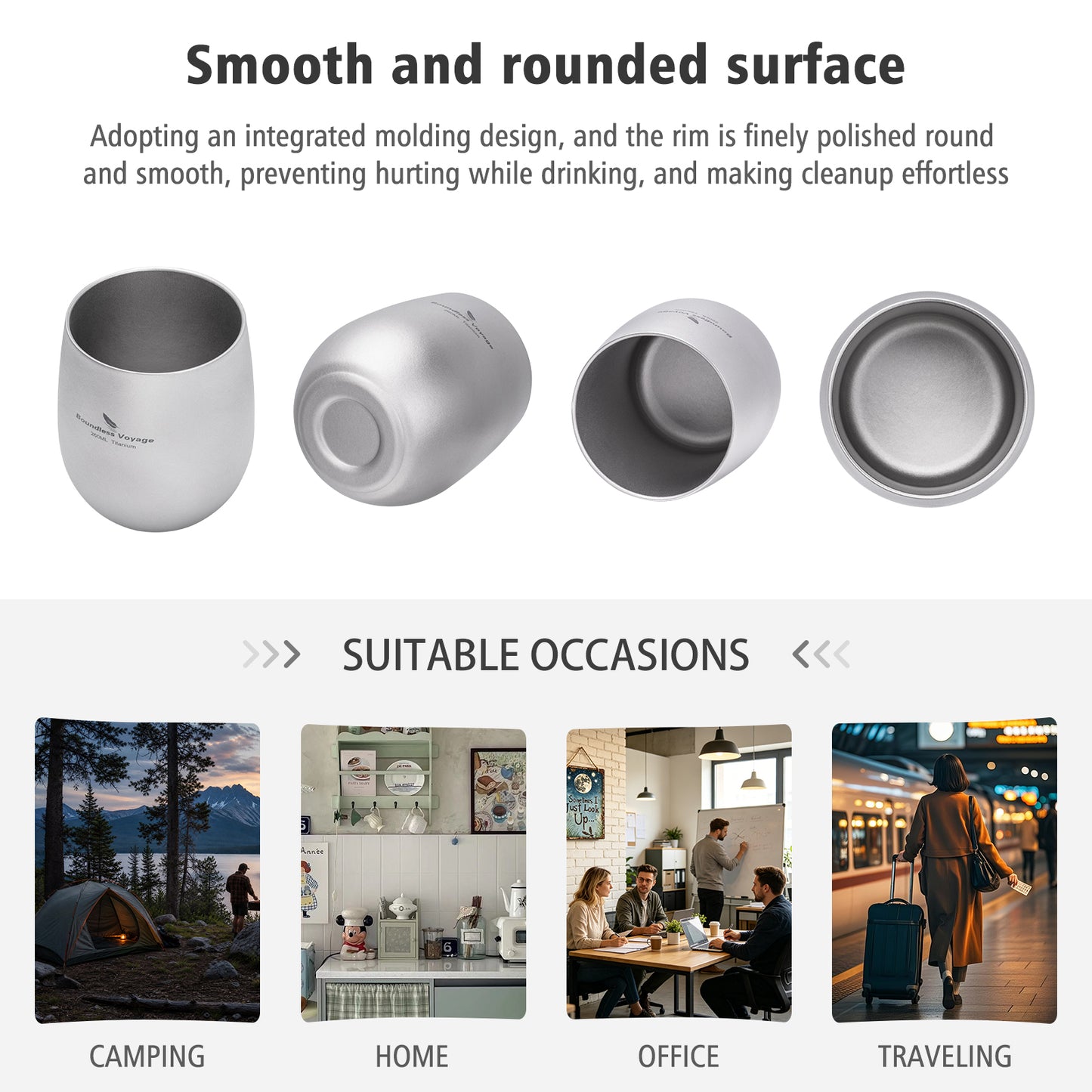 Boundless Voyage 260ML Titanium Double-Walled Egg Shaped Cup, Ice Crystal High-Temp Crystalline Texture Insulated Tea Coffee Mug, Ultralight Portable Drinkware for Camping, Travel & Daily Home Use Ti3084D