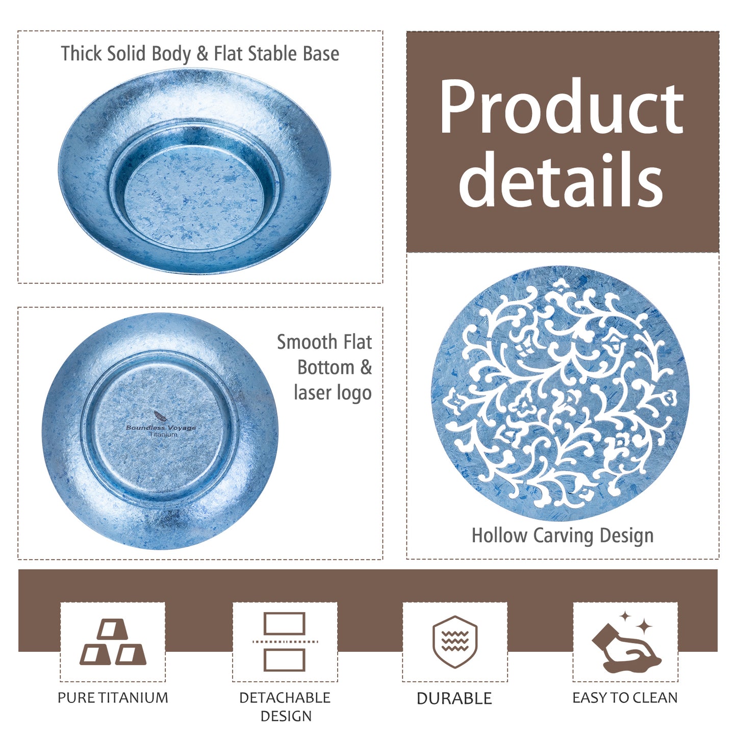 Boundless Voyage Titanium Tea Tray, Hollow Out Detachable Heat Insulation Anti-scald, Multipurpose Water Storage Drain Tray for Kung Fu Tea Home Kitchen Office Camping Ti3201D