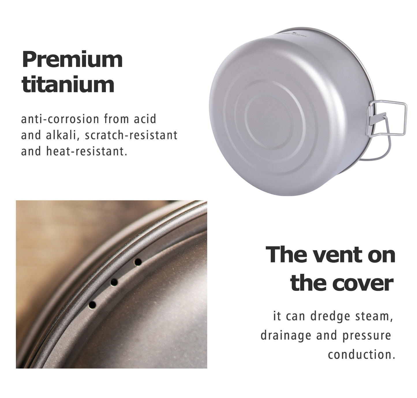 Boundless Voyage Titanium Food Steamer Pan & Stock Soup Pot, Portable Hanging Hot Pot Kitchenware for Outdoor Camping Picnic Travel Household Cooking Ti2112C- Ti2114C