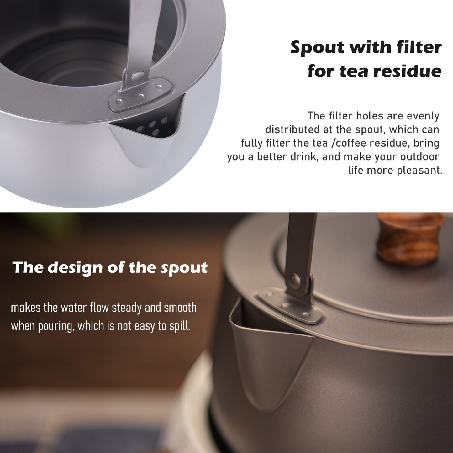 Boundless Voyage 800ml Pure Titanium Camping Kettle | Durable Lightweight Teapot with Foldable Handle for Backpacking, Hiking, Coffee and Tea Ti3131D