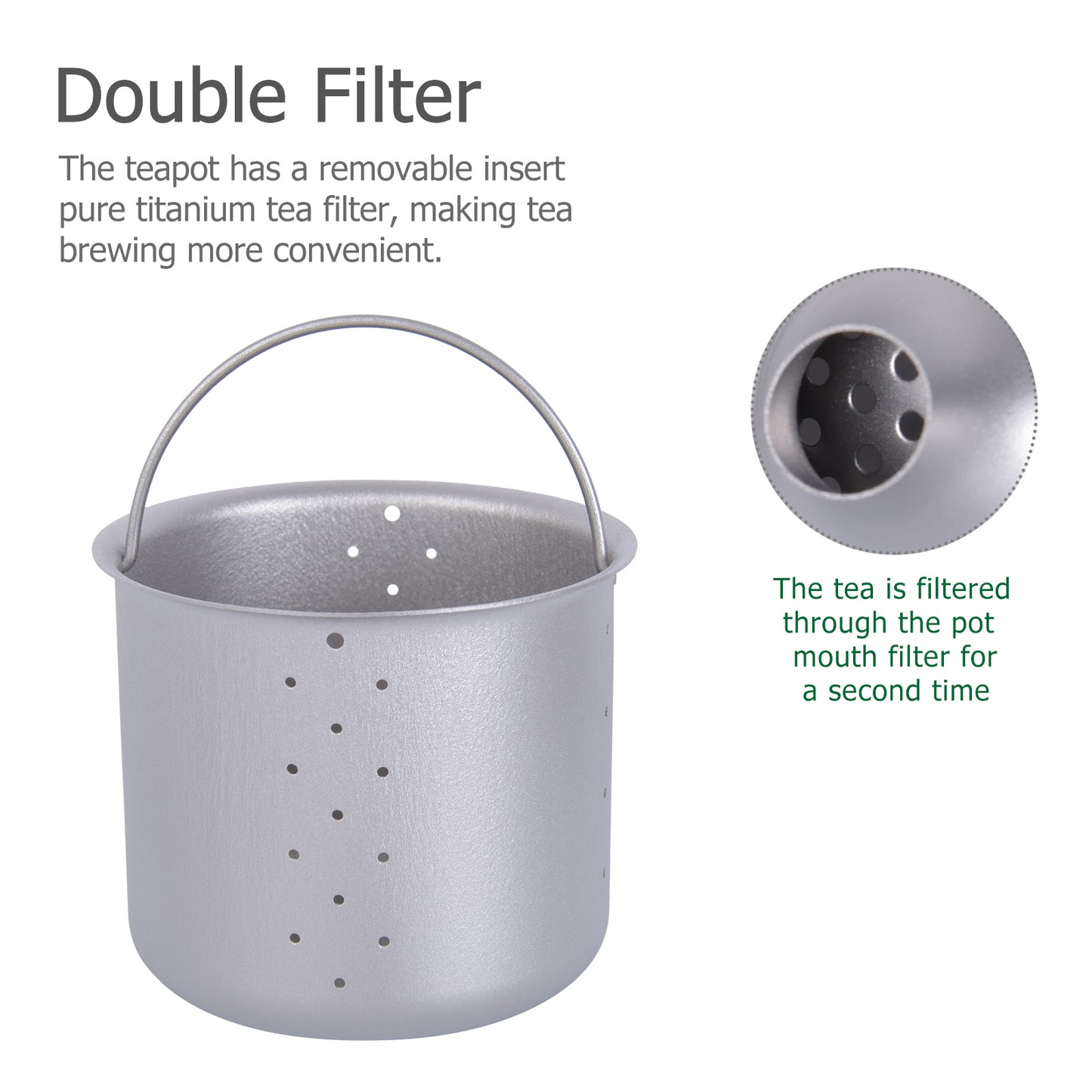 Boundless Voyage 380ml Titanium Teapot with Removable Filter, Ultralight Portable Tea Kettle for Camping Travel Home Ti3108D