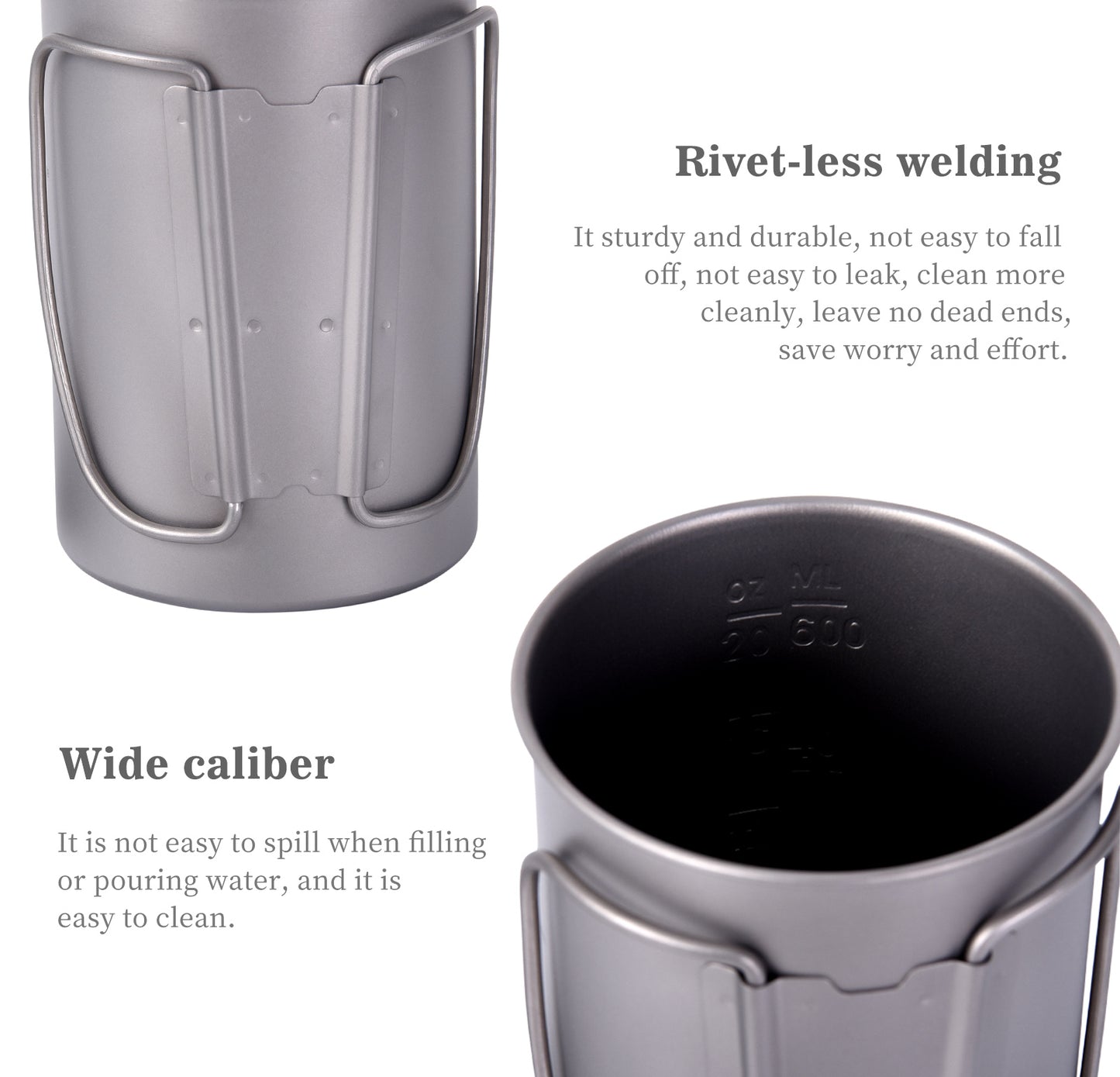 Boundless Voyage 1050ml Titanium Water Bottle with 600ml Flat Lid Nesting Cup, Portable Pure Titanium Survival Canteen Mug Kit, Lightweight Travel Tableware for Hiking Bushcraft Picnic Ti3007D