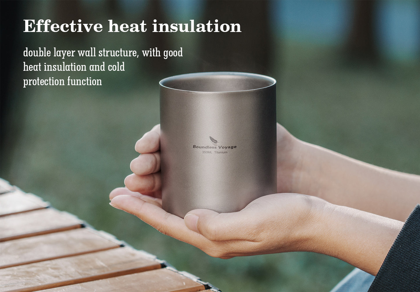 Boundless Voyage 350ml Pure Titanium Double Walled Cup with Lid | Ultralight Anti-Scald Insulated Coffee Mug for Outdoor Camping Hiking Home Office Use Ti3022D