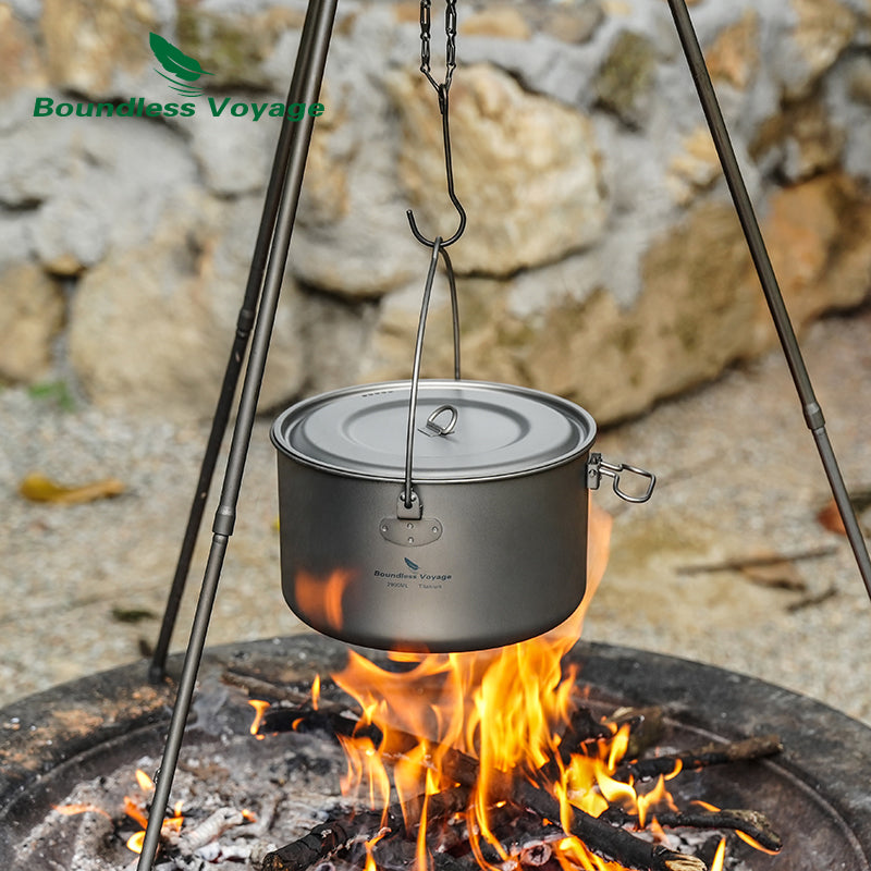 Boundless Voyage Titanium Pot Camping Cookware Stockpot with Lid, Stable Hanging, Steam Vent, Outdoor Lightweight Campfire Cooking Kit for Backpacking, Hiking & Campfire Cooking