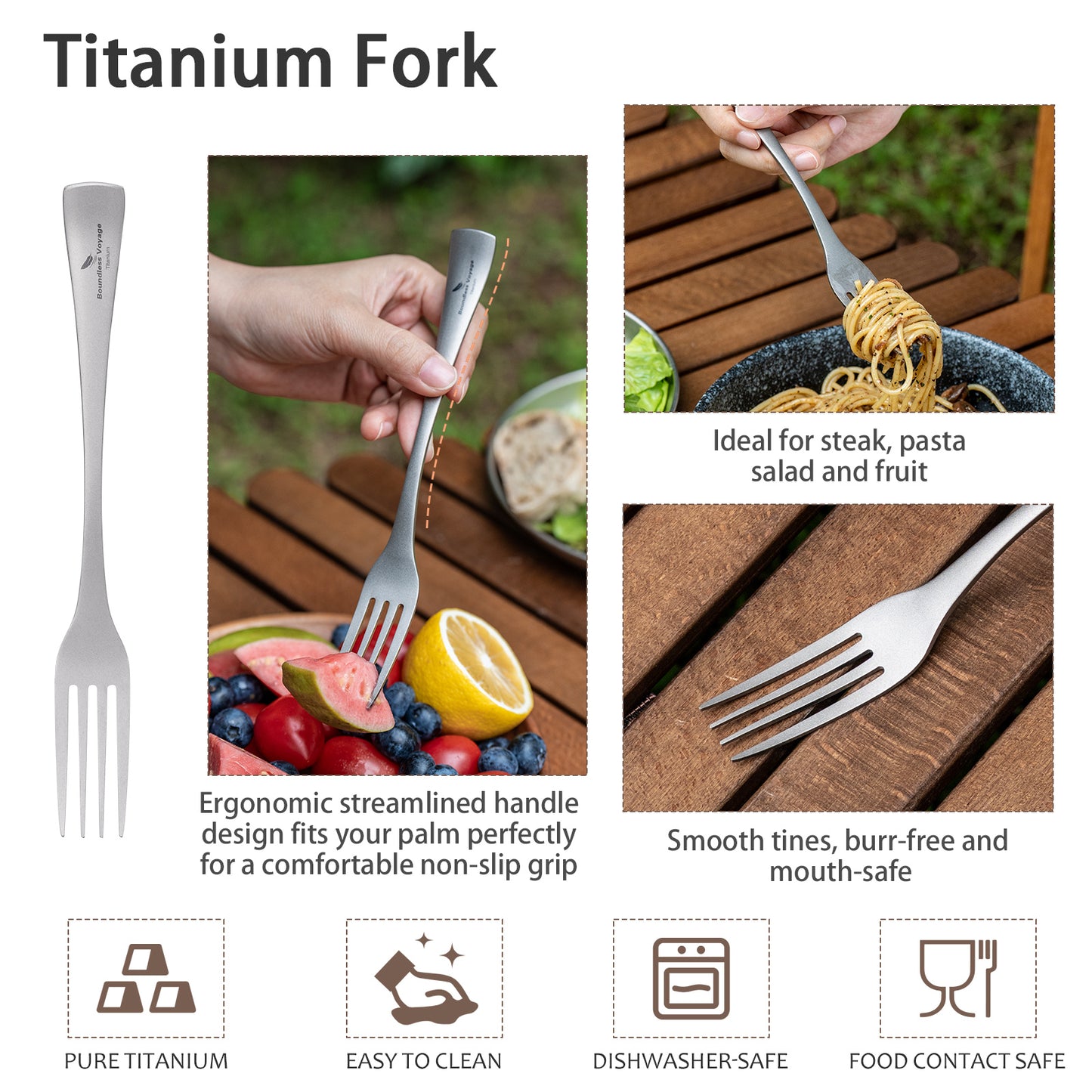 Boundless Voyage Titan-Campingbesteck, Messer, Gabel, Löffel-Set für Zuhause und Reisen Ti1055A