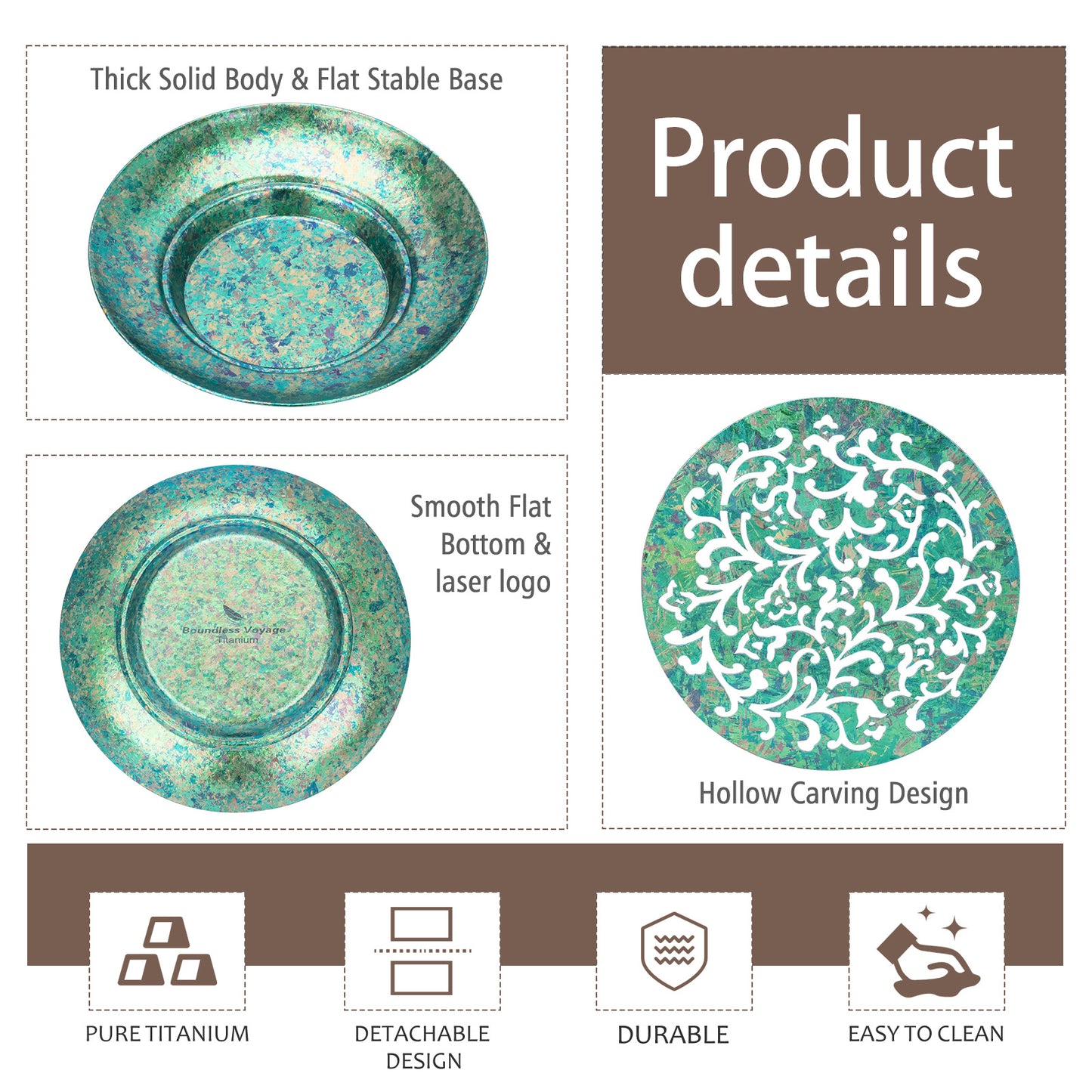 Boundless Voyage Titanium Tea Tray, Hollow Out Detachable Heat Insulation Anti-scald, Multipurpose Water Storage Drain Tray for Kung Fu Tea Home Kitchen Office Camping Ti3201D