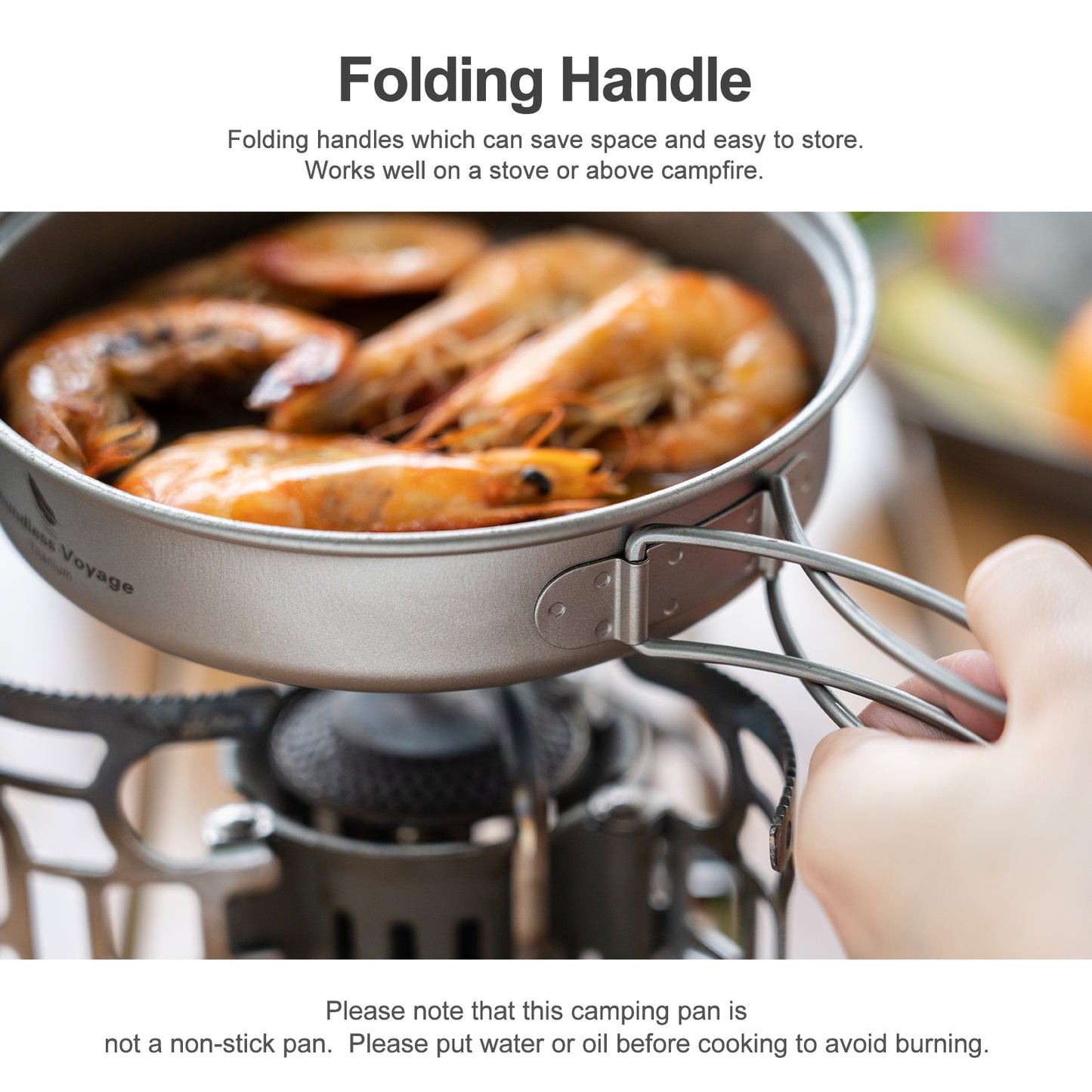 Boundless Voyage Titanium Pot & Pan Set with Collapsible Folding Handle, Portable Lightweight Cookware for Camping Hiking Backpacking Outdoor Cooking Ti2042C
