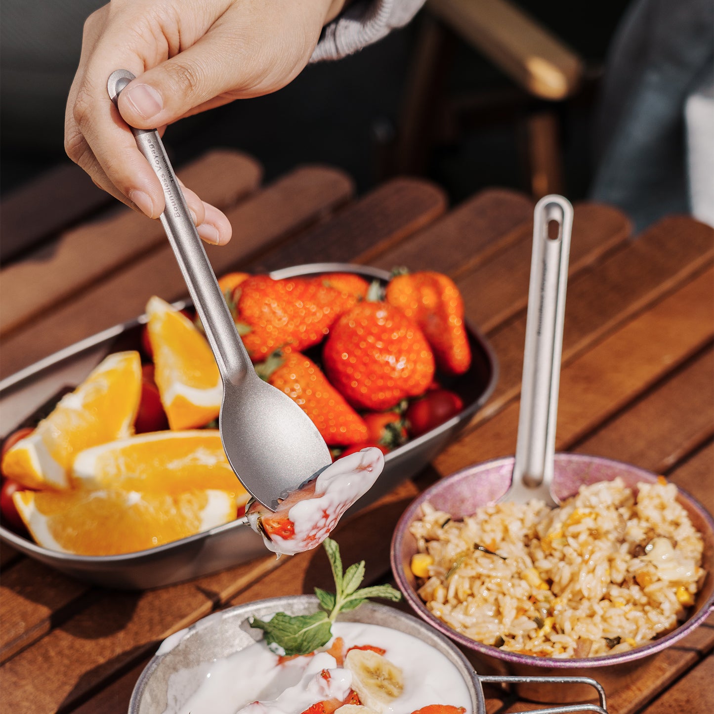 Boundless Voyage Titanium Spoon & Spork Camping Tableware Outdoor Flatware with Storage Bag Cooking Utensils for Kitchen Ti1036T-1037T