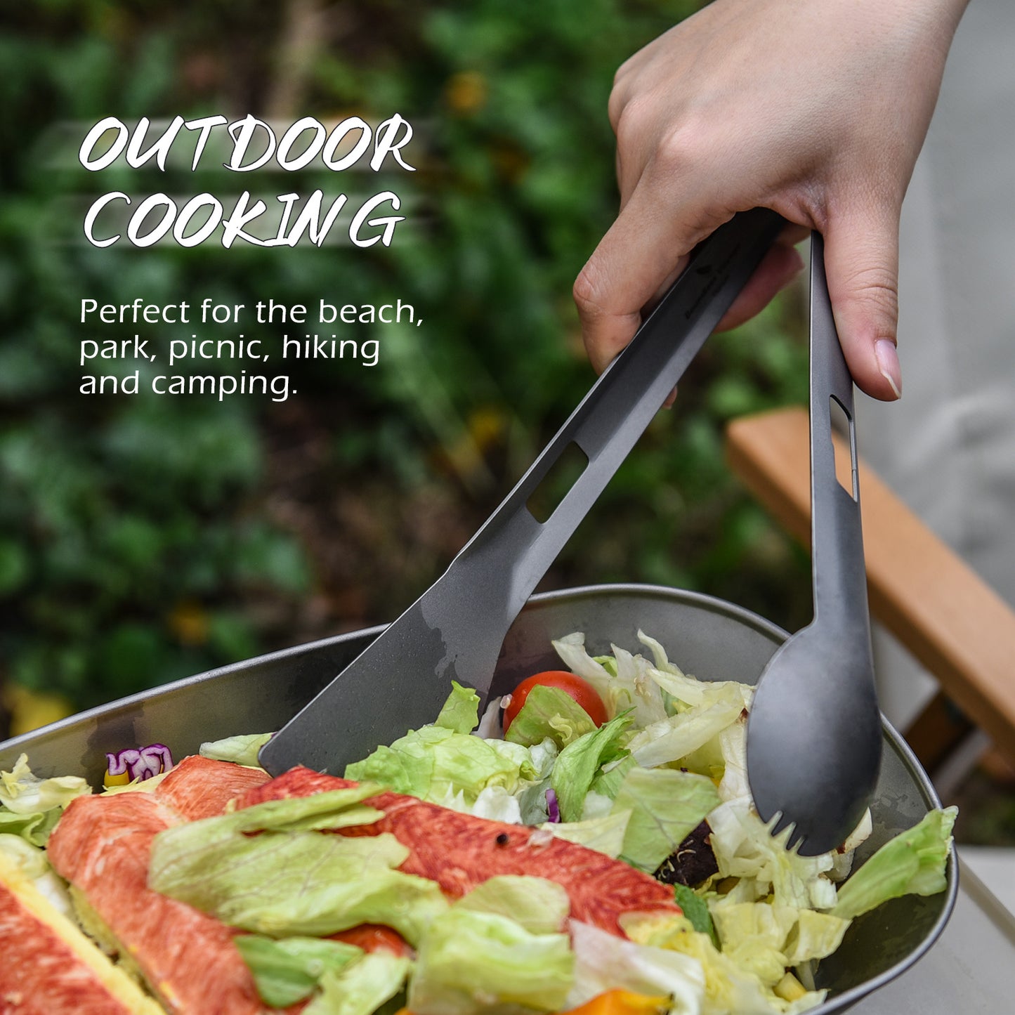 Boundless Voyage Titanium Alloy 4-in-1 Multi Utensil, Integrated Tong Spork Shovel Spatula, Lightweight Portable Cookware for Camping Backpacking Travel Outdoor Cooking Ti1080T