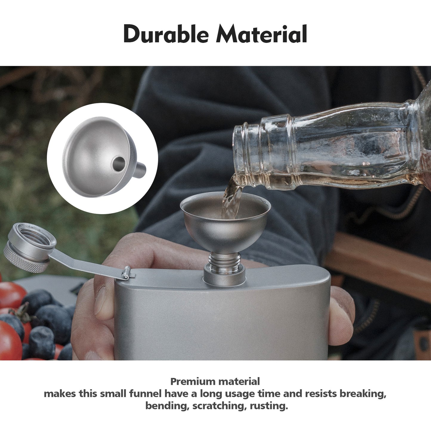 Boundless Voyage Titanium Funnel Flagon Accessories Multi-use Kitchen Funnel for Transferring Liquid, Fluid, Cooking Oils, Jam & Powder Ti3077D
