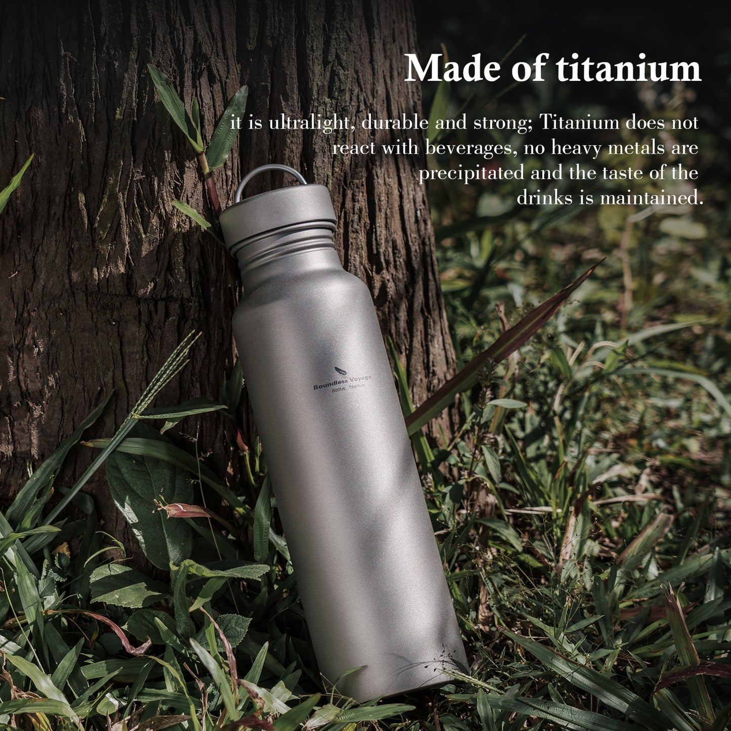 Boundless Voyage Titanium Sport Bottle 800ml with Leakproof Lid & Hook Camping Cycling Drinking Wide Mouth Single Layer Bottle Outdoor Travel Water Flask Pot Ultra-light 172g Ti3003D