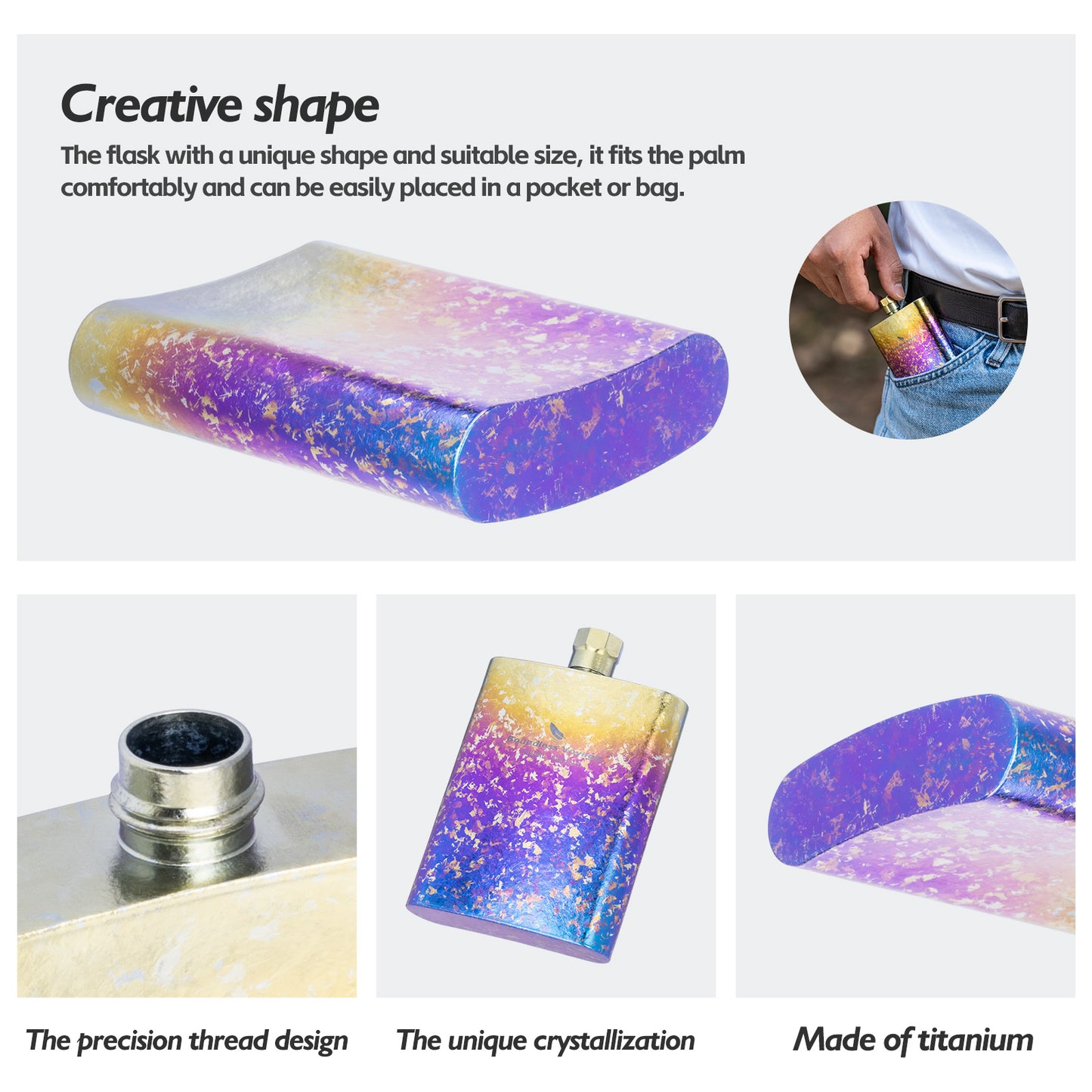 Boundless Voyage Titanium Colorful Flask 100ml Ultralight Mini Ti Flagon for Outdoor Travel Water Juice Whiskey Wine Pot Bottle 100ml Ti3262D