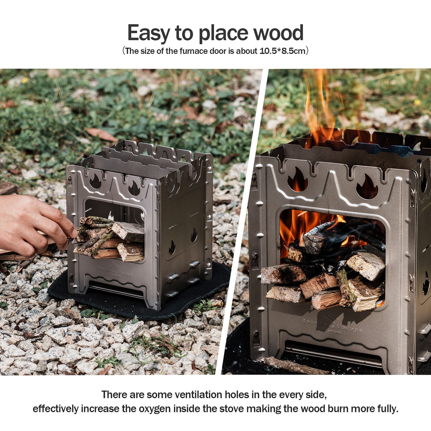 Boundless Voyage Detachable Titanium Wood Stove | Ultralight Thickened Charcoal Burner with Removable Pot Holder, Portable Outdoor Camping Furnace  Ti2008C