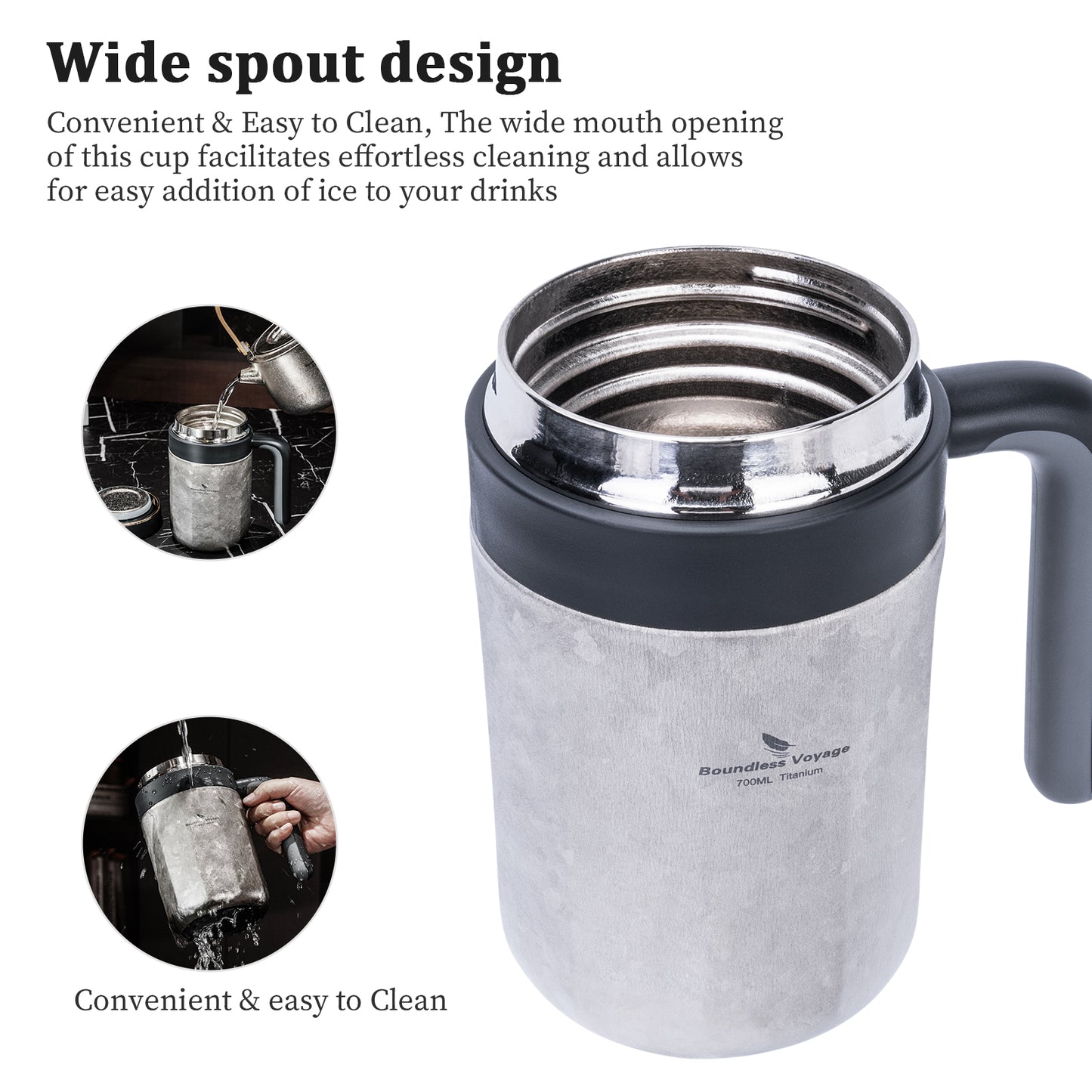 Boundless Voyage 700ml Pure Titanium Double Wall Insulated Cup with Lid & Coffee Filter, Portable Reusable Travel Mug, Keeps Hot & Cold Drinks Ti3237D