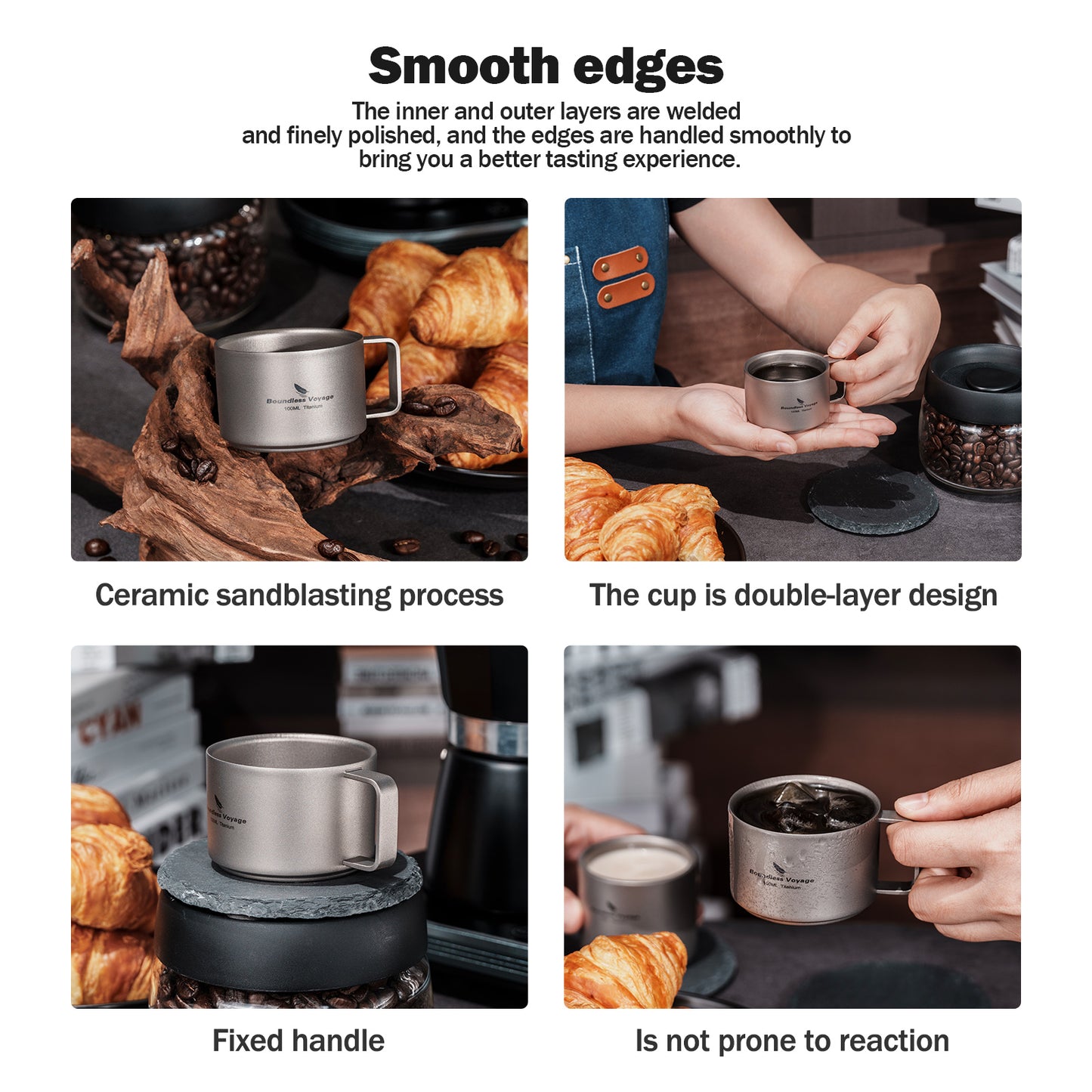 Boundless Voyage 100ml Double Wall Pure Titanium Mini Coffee Mug | Ultralight Portable Cup for Camping, Hiking & Picnic Ti3085D