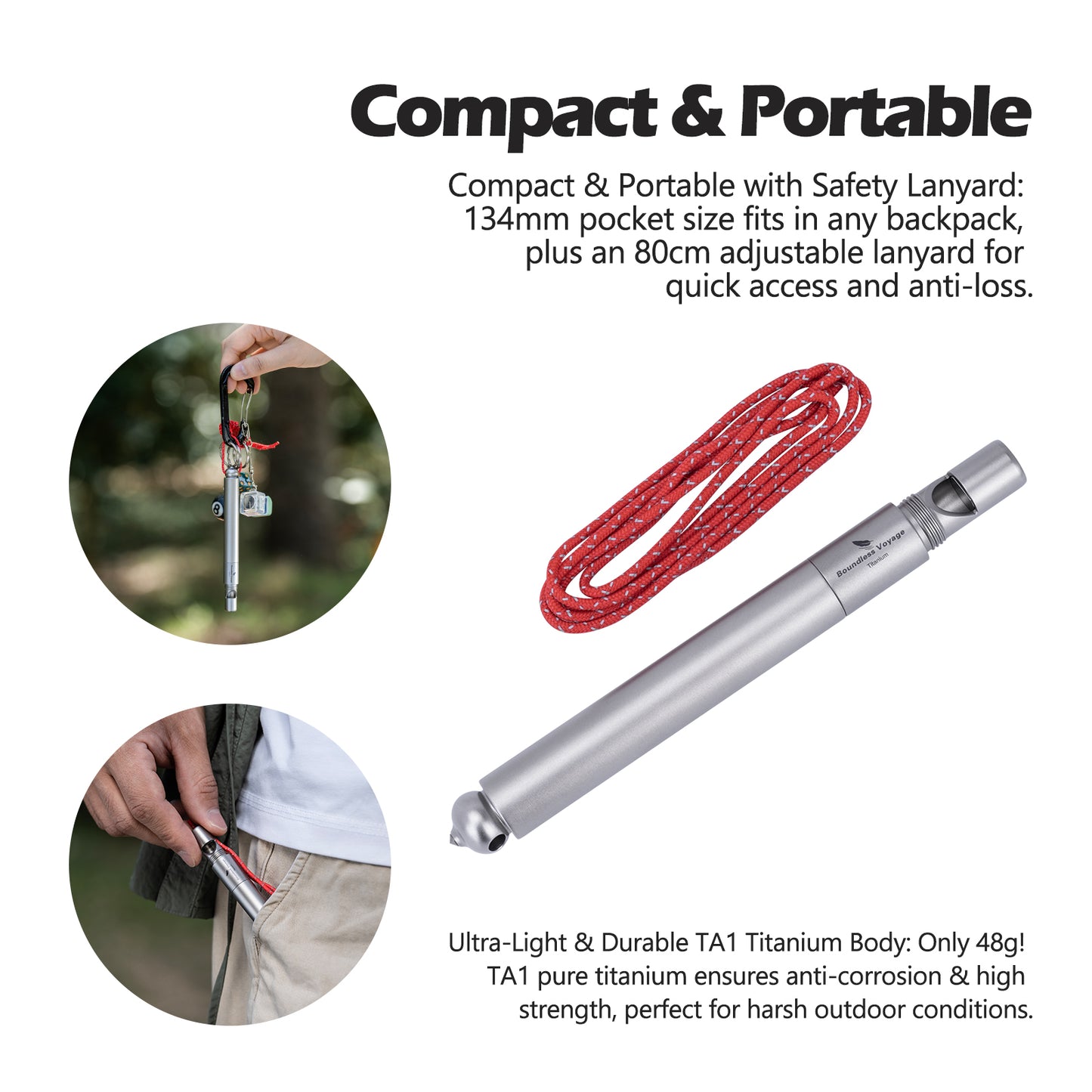 Boundless Voyage Titanium Survival Whistle Portable Camping Saw Knife Awl 4-in-1 EDC Outdoor Gear Multi-Purpose Tool for Hiking, Hunting, Pets Training Ti9024O