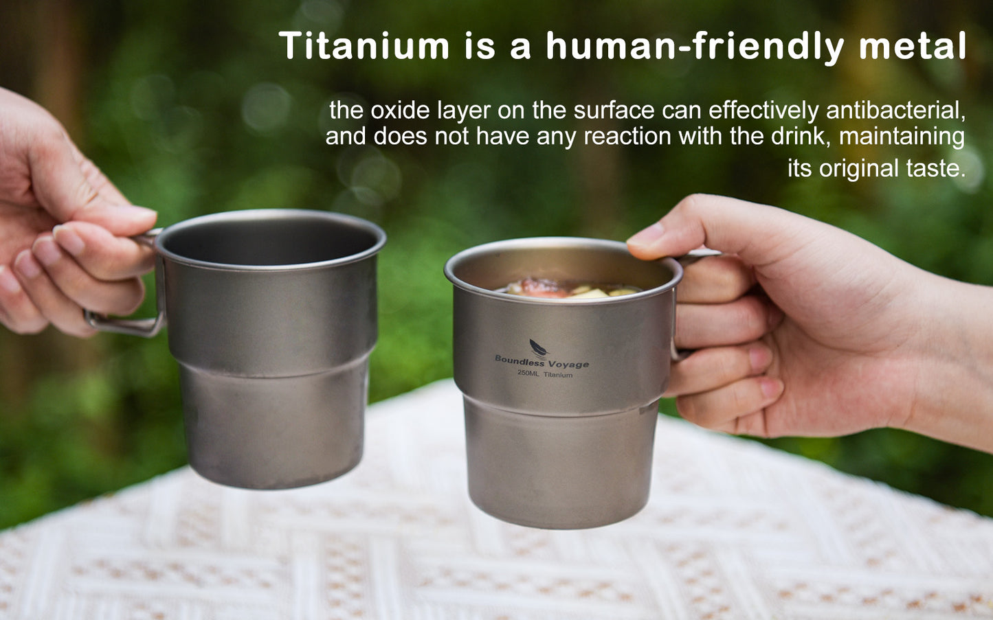 Boundless Voyage Titanium Coffee Cup 250ml Tea Mug Outdoor Camping Tableware Portable Lightweight Mug Ti3051D-Ti3051D