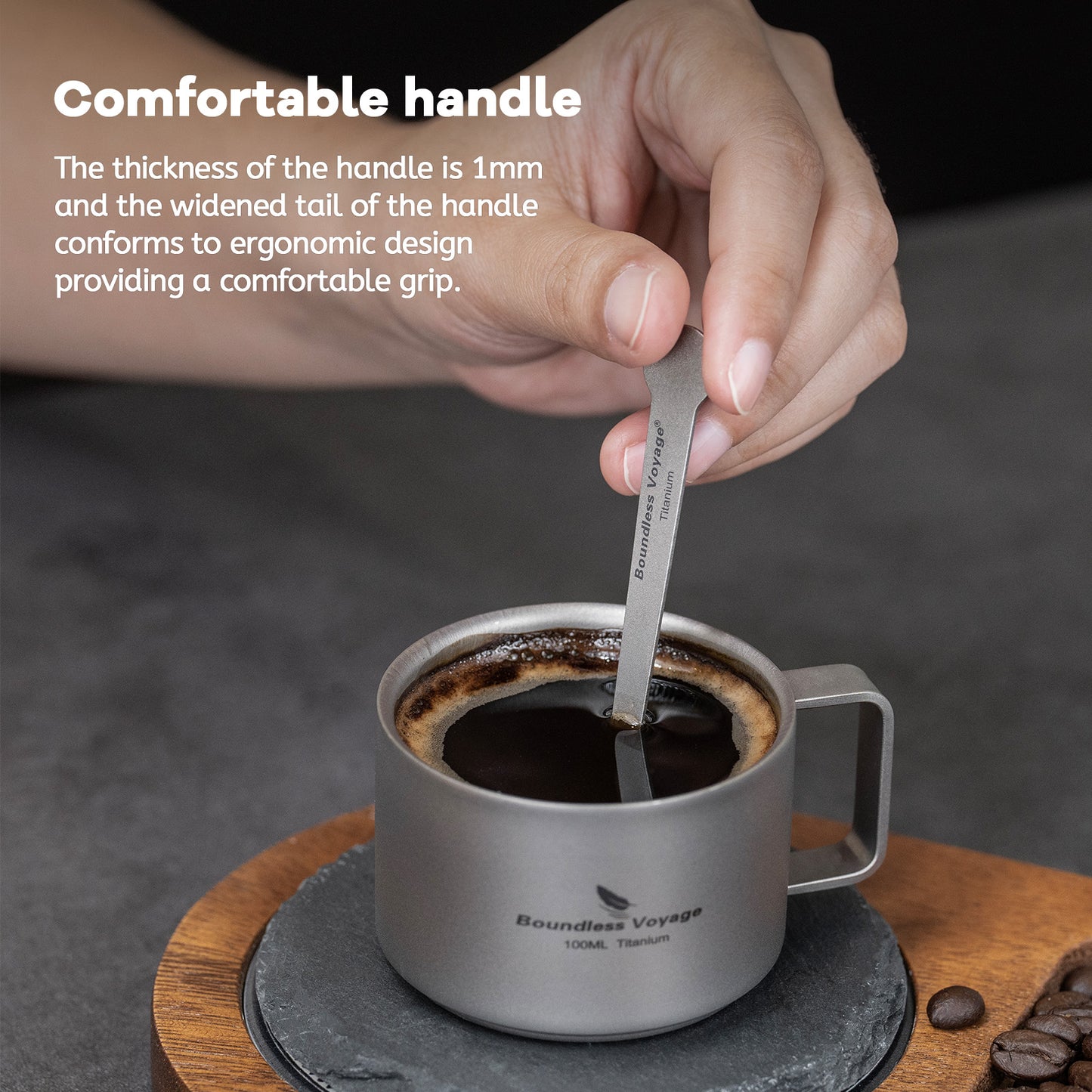 Boundless Voyage Pure Titanium Mini Coffee Spoon | Ultralight Small Stirring Spoon for Sugar, Jam, Tea & Dessert, Party Tableware Ti1040T