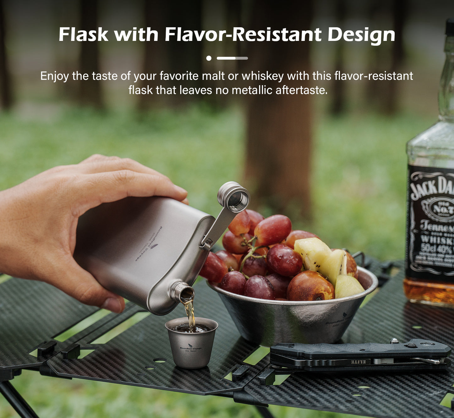 Boundless Voyage Titanium Flask 200ml/250ml Ultralight & Durable Camping Essential - Flavor-Resistant Flask Bottle for Whiskey Vodka Wine Outdoor Travel Equipment Ti3261D/Ti3074D