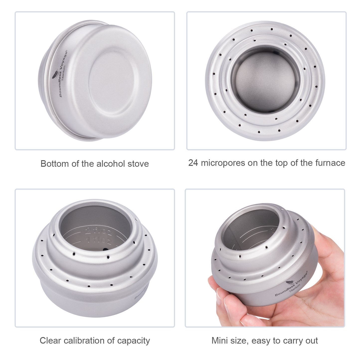 Boundless Voyage Mini Titanium Alcohol Spirit Stove | Ultralight Portable Camping Alcohol Burner, Outdoor Cooker for Backpacking Picnic Travel Ti2001C