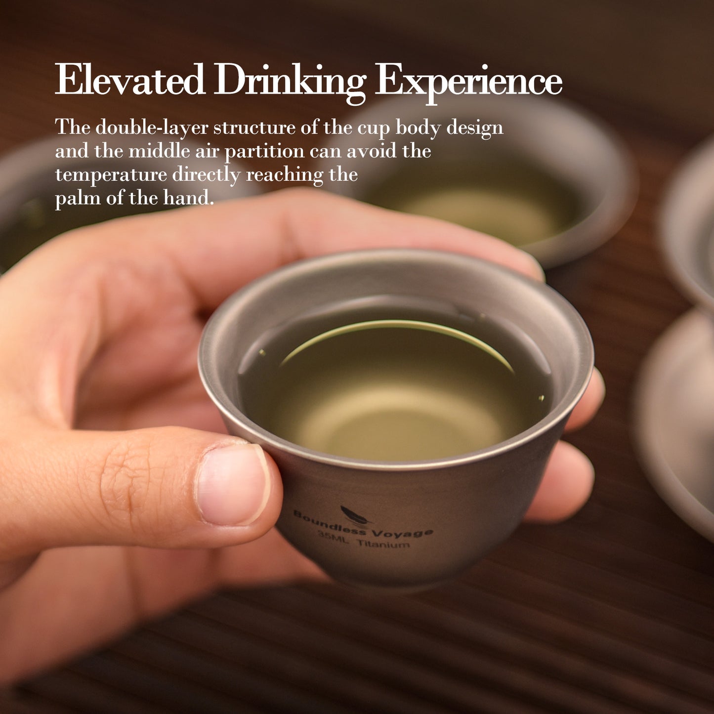Boundless Voyage 35ml Double-Wall Titanium Sake Cup & Kung Fu Tea Cup, Portable Mini Mug for Camping, Picnic & Daily Home Use Ti3205D