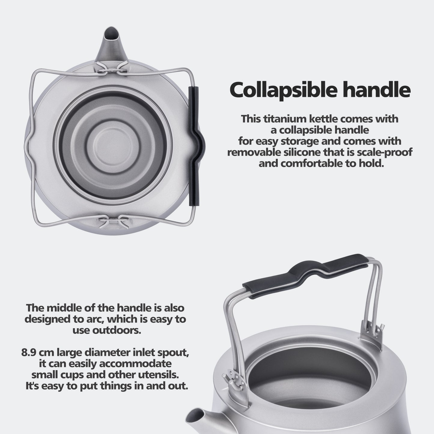 Boundless Voyage 800ml Pure Titanium Kettle with Filter & Foldable Handle, Ultralight Camping Teapot Ti3093D
