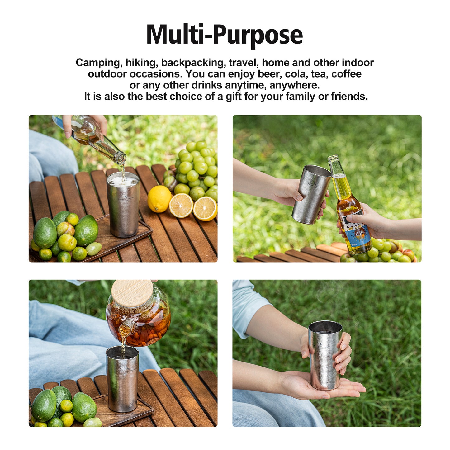 Boundless Voyage Titanium Double-Walled Beer Cup Ultralight Coffee Tea Juicy Cups for Home Outdoor Camping Picnic 300ml Crystallized Finish Ti3246D