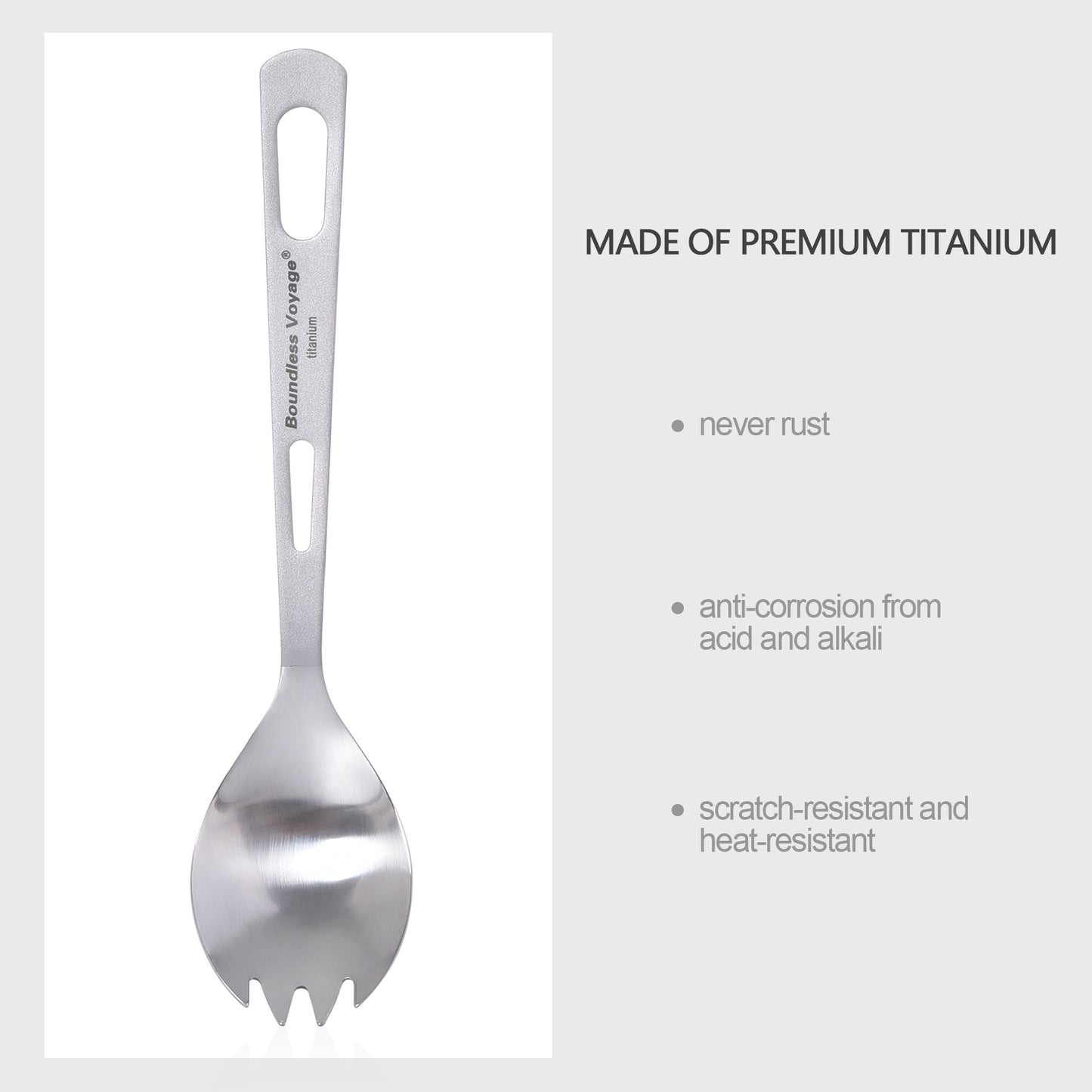 Boundless Voyage Ultralight Titanium Spork with Polished Head and Matte‑Finished Handle, Great for Salad, Noodles & Curry, Portable Cutlery for Outdoor Travel, Office, School and Household Use Ti1044T