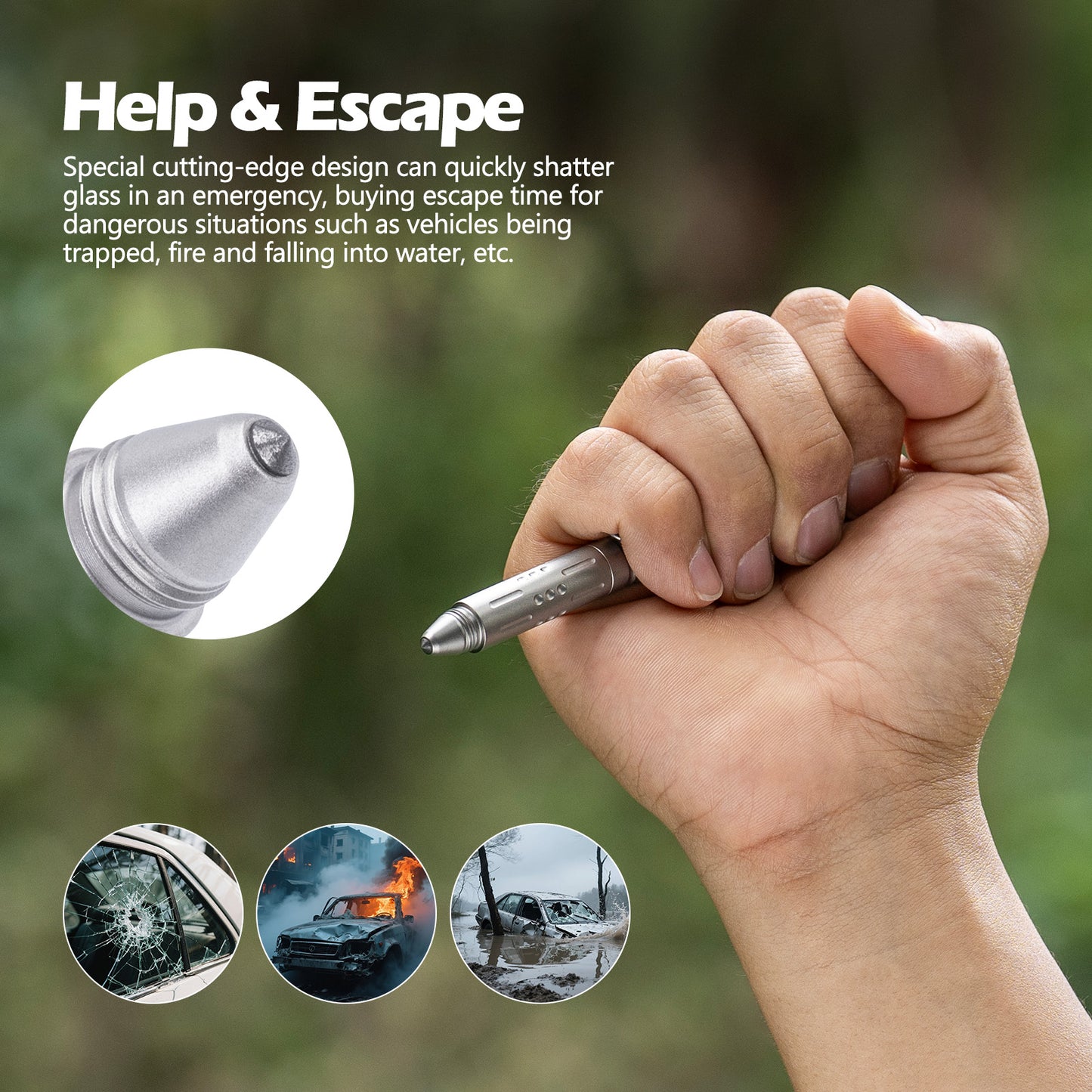 Boundless Voyage Titanium Multifunctional Pen 3-in-1 Outdoor Whistle + Car Window Breaker + Survival Self-Defense Tool Ti9025O