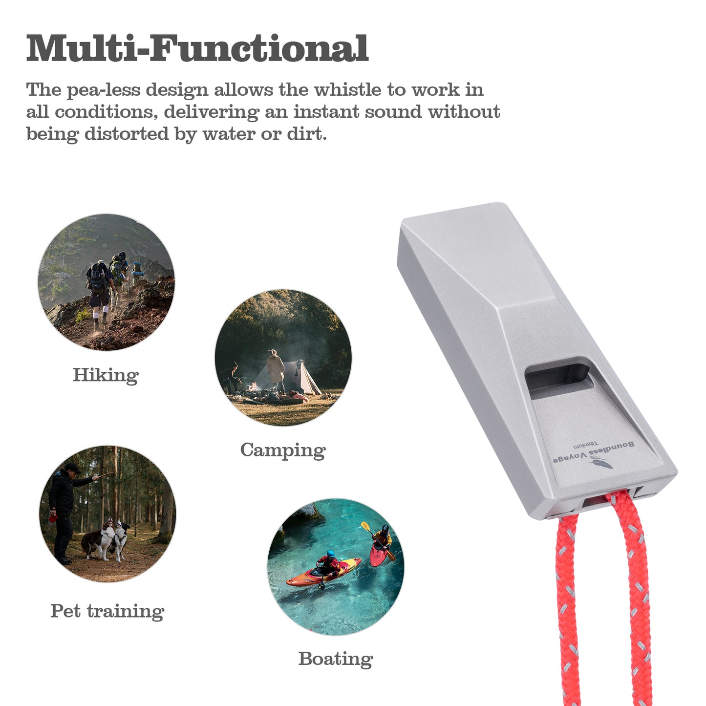 Boundless Voyage Titanium Whistle Emergency Survival Safety Whistles with Lanyard Loud for Outdoor Camping Hiking Coaches Training Sports Keychain Whistle Ti9023O