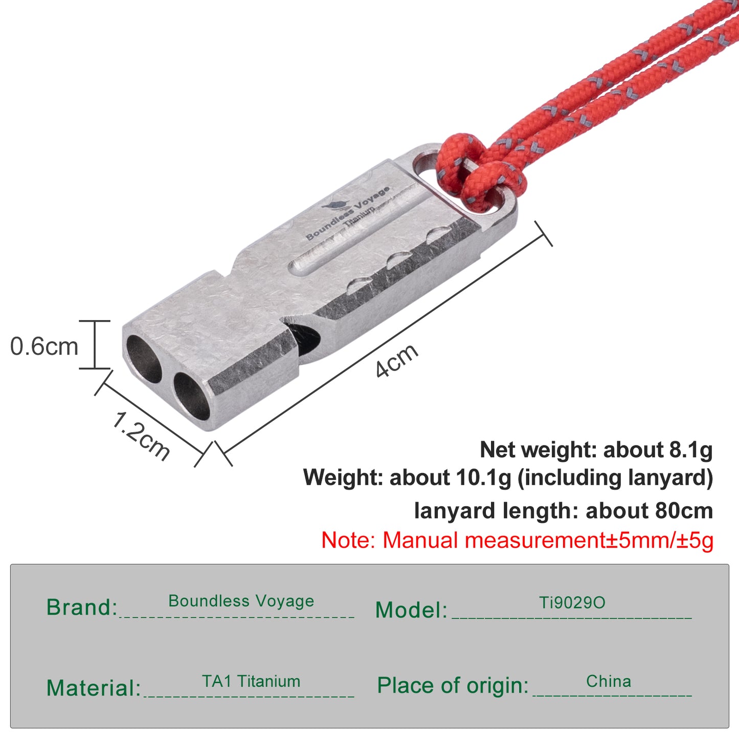 Boundless Voyage Titanium Dual Tube Survival Whistle, High Decibel Emergency Whistle, Lightweight & Durable Outdoor Safety Whistle for Camping Hiking Backpacking Ti9029O