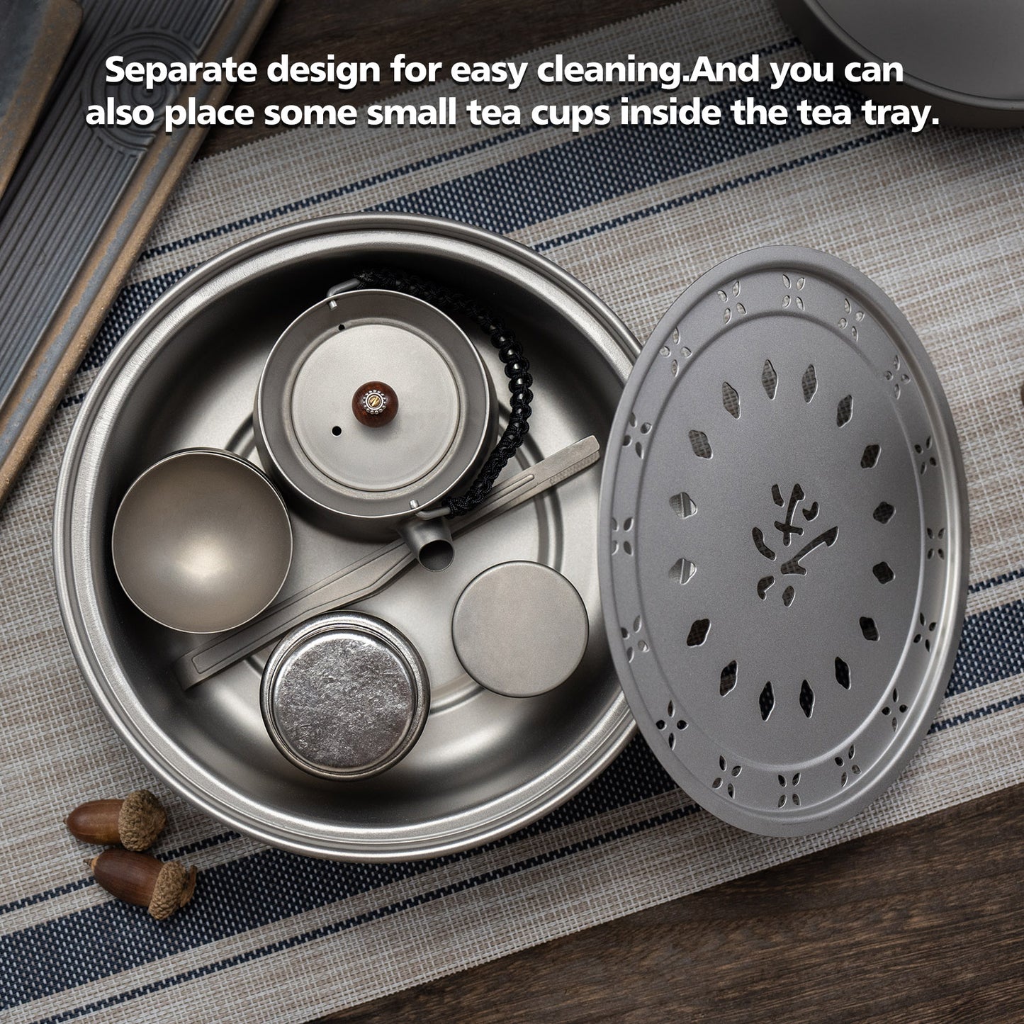 Boundless Voyage Titanium Portable Kung Fu Tea Tray, Portable Tea Saucer Compact Tea Board for Travel Camping Car Trip Ti3213D