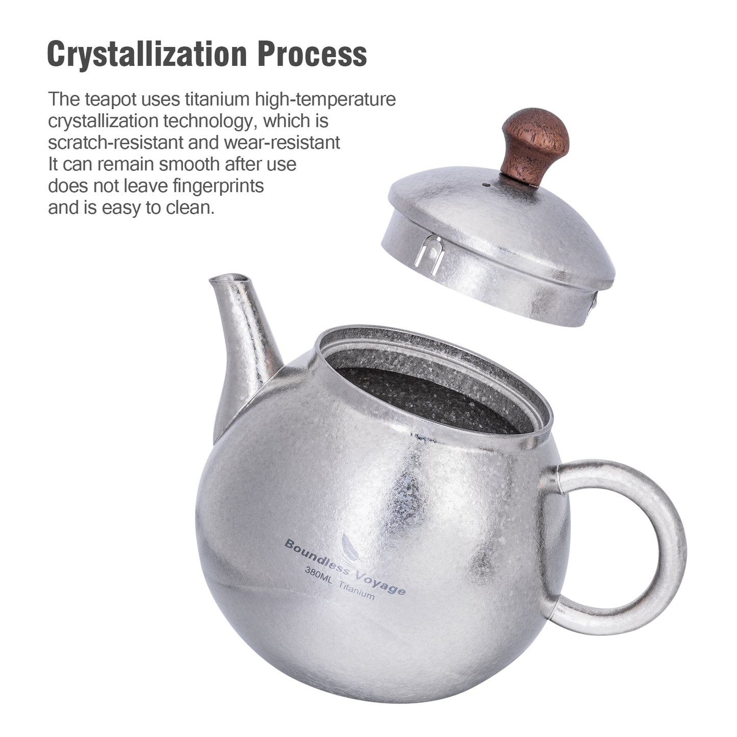 Boundless Voyage Titanium Kungfu Teapot with Lid and Handle Camping Tea Pot for Outdoor Backpacking Hiking Teapot 380ml Ti3107D