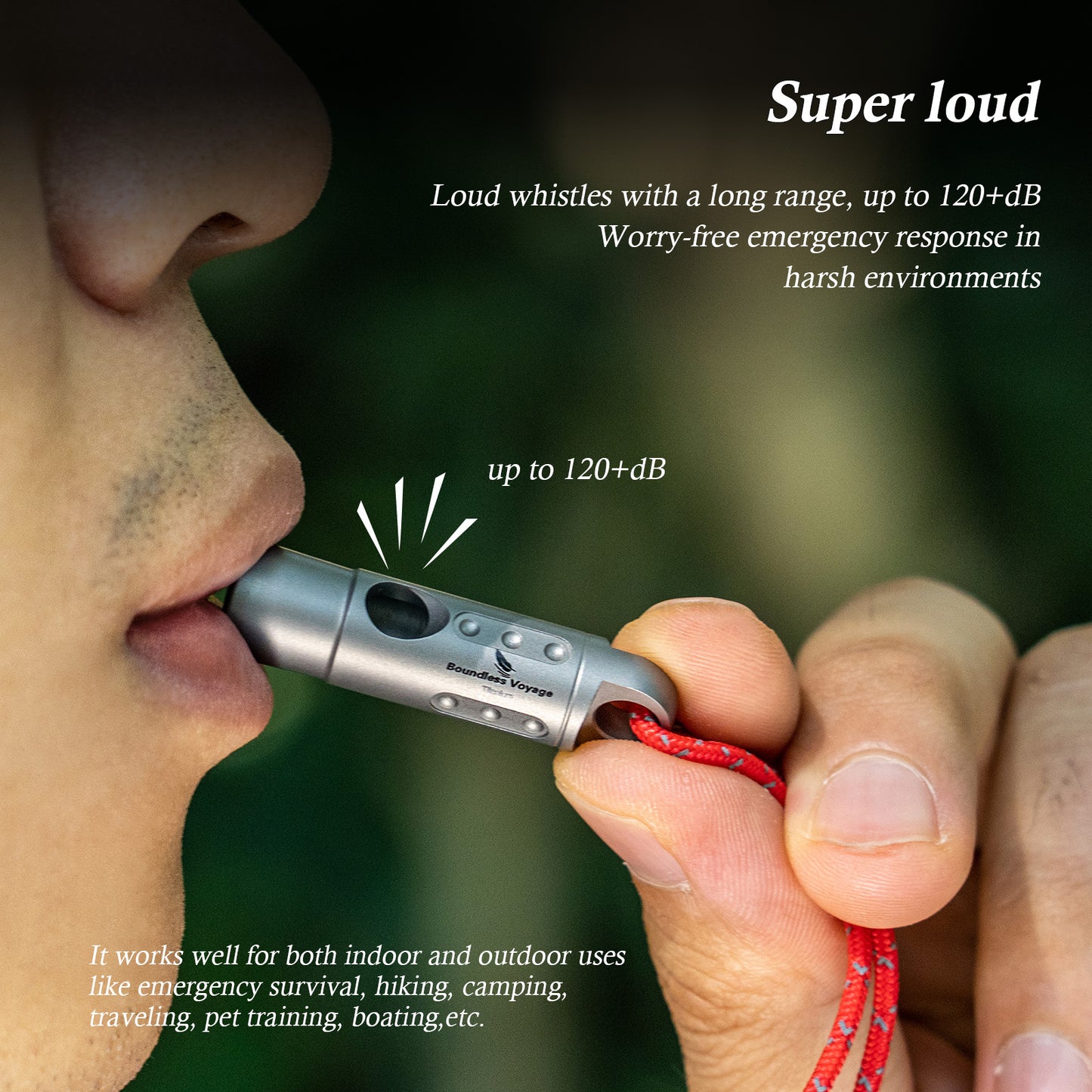 Boundless Voyage Titanium Whistle Emergency Survival Safety Whistles with Lanyard Loud for Outdoor Camping Hiking Coaches Training Sports Keychain Whistle Ti9016O