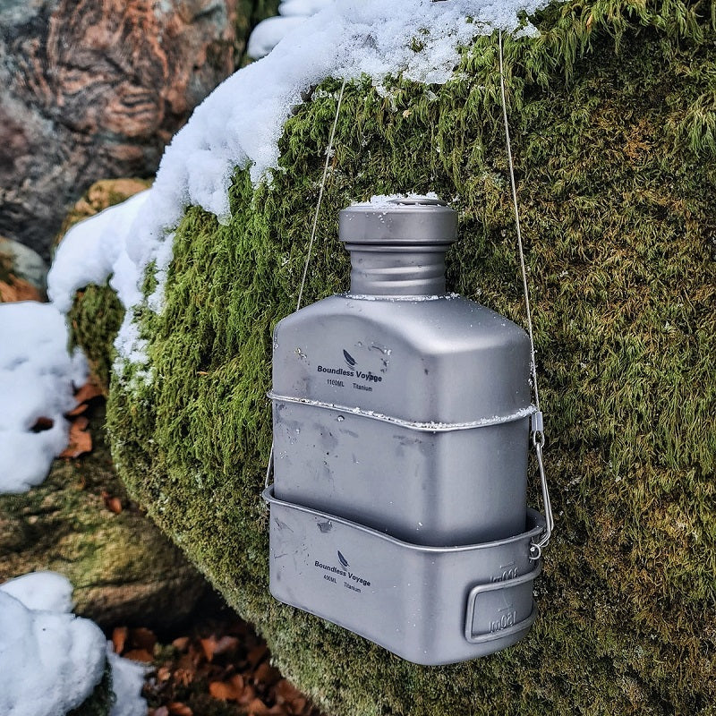 Boundless Voyage Titanium Military Canteen Cups Set Outdoor Camping Water Bottle Bowl Kettle Cooking Set Mess Kit Ti2047C-Ti2049C