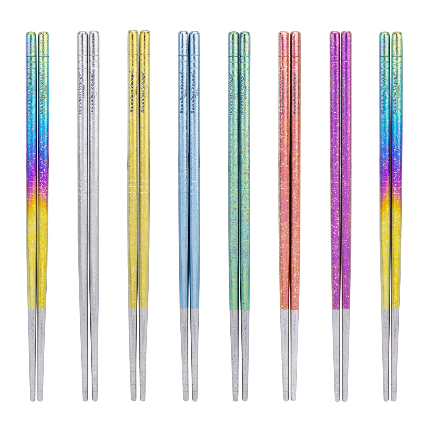 Boundless Voyage 8 Pairs Colorful Pure Titanium Chopsticks | Ultralight Non-Slip Reusable Tableware for Rice, Noodles, Tofu & Meatballs, Camping, Hiking & Daily Home Use Ti1006T
