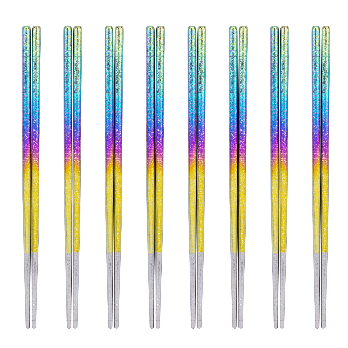 Boundless Voyage 8 Pairs Colorful Pure Titanium Chopsticks | Ultralight Non-Slip Reusable Tableware for Rice, Noodles, Tofu & Meatballs, Camping, Hiking & Daily Home Use Ti1006T