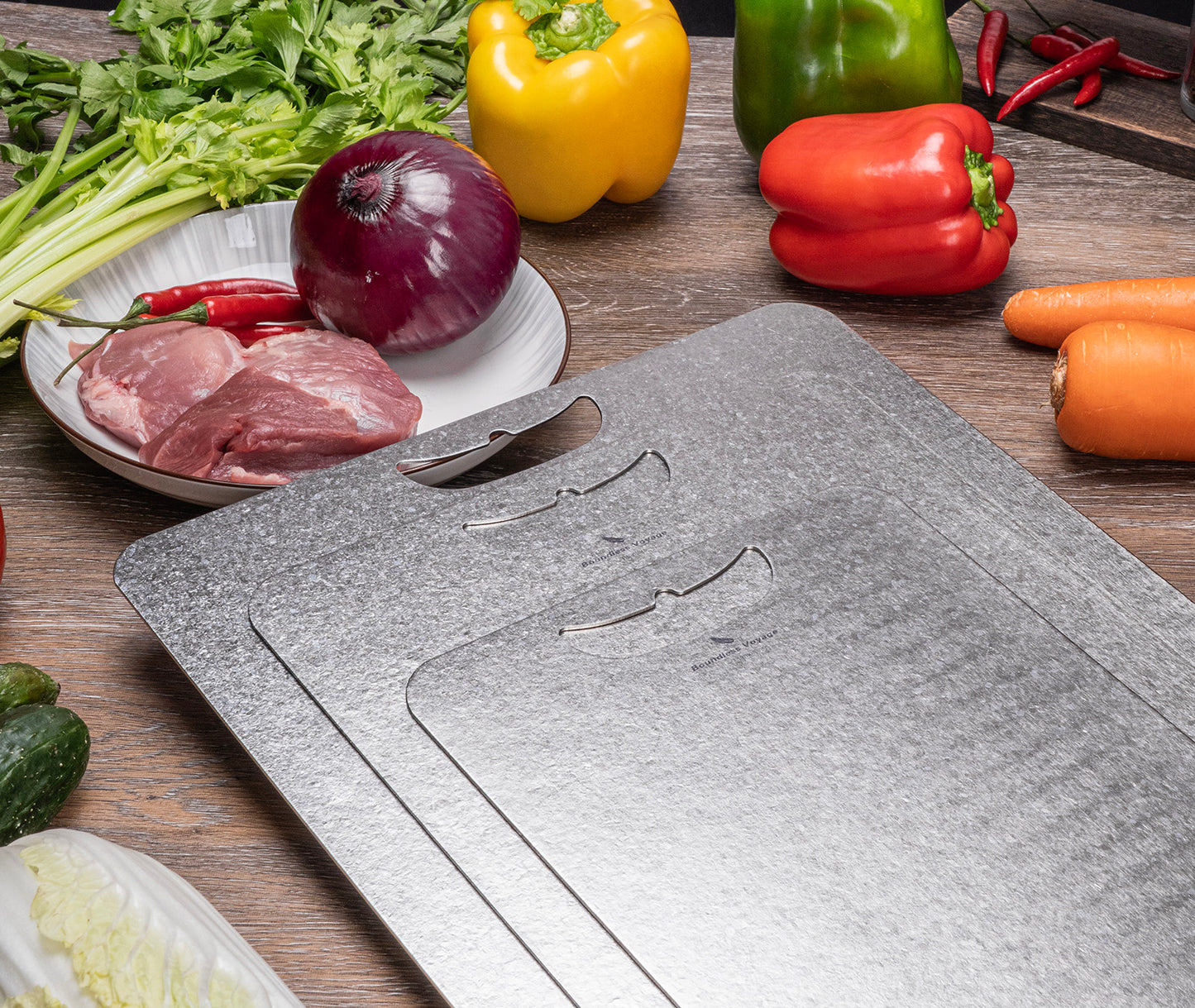 Boundless Voyage Titanium Cutting Board 1.5mm Crystalline, Dual-Side Hanging Hole for Kitchen Camping Ti5006P-Ti5008P