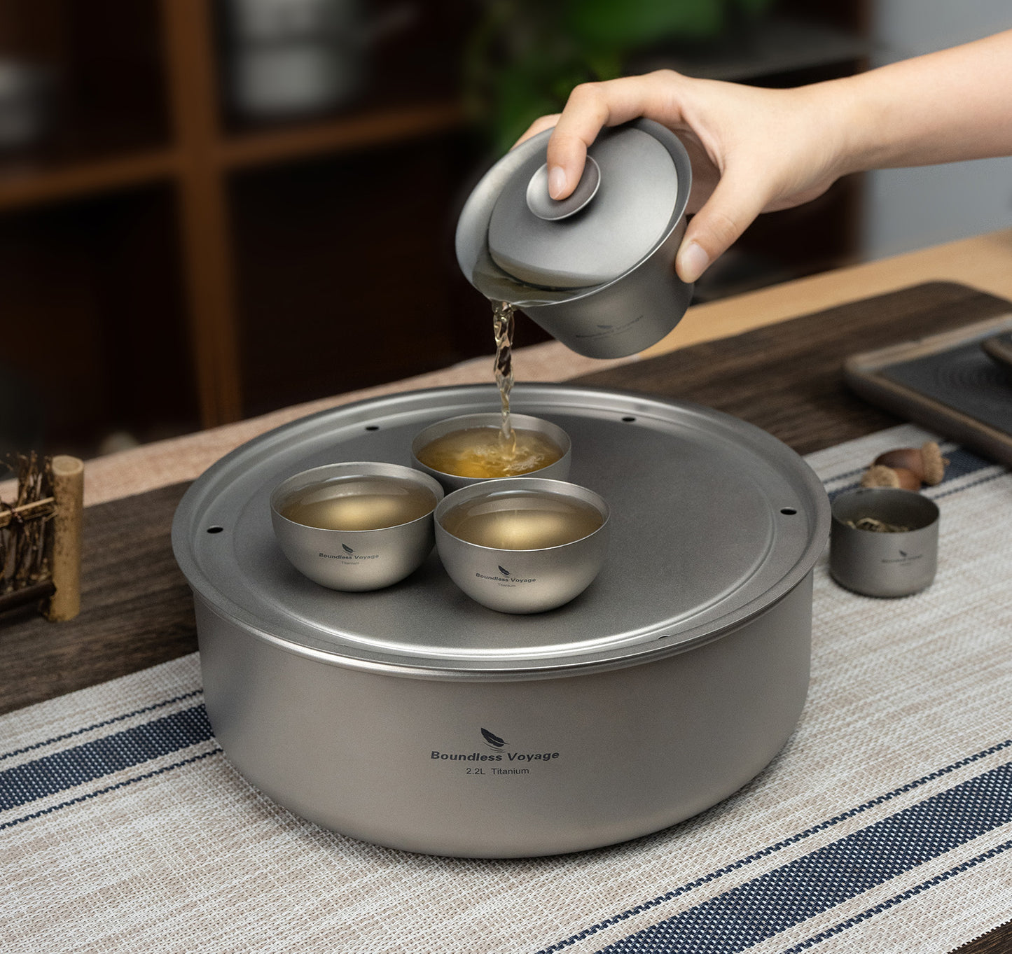 Boundless Voyage Titanium Tea Tray Serving Tray Travel Home Office Tea Coffee Container Drainage Water Storage Titanium Pot Ti3214D