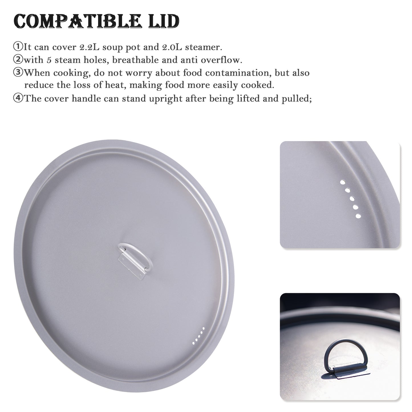 Boundless Voyage Titanium Soup Pot & Steamer Set 2.2L, Foldable Handle Camping Cookware for Hiking Kitchen Ti2111C