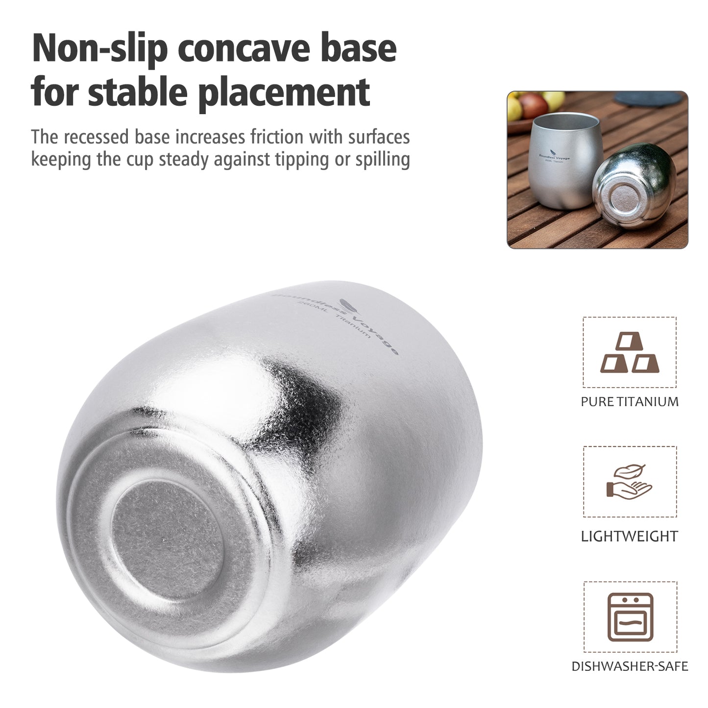 Boundless Voyage 260ML Titanium Double-Walled Egg Shaped Cup, Ice Crystal High-Temp Crystalline Texture Insulated Tea Coffee Mug, Ultralight Portable Drinkware for Camping, Travel & Daily Home Use Ti3084D
